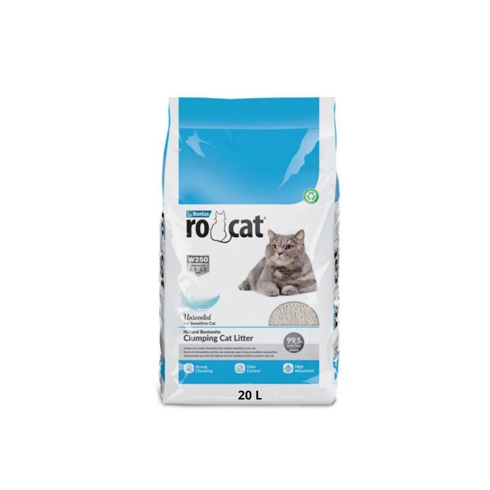 Topalaşan doldurucu Ro Cat Clumping Cat Litter pişiklər üçün, ətirsiz, 20 l