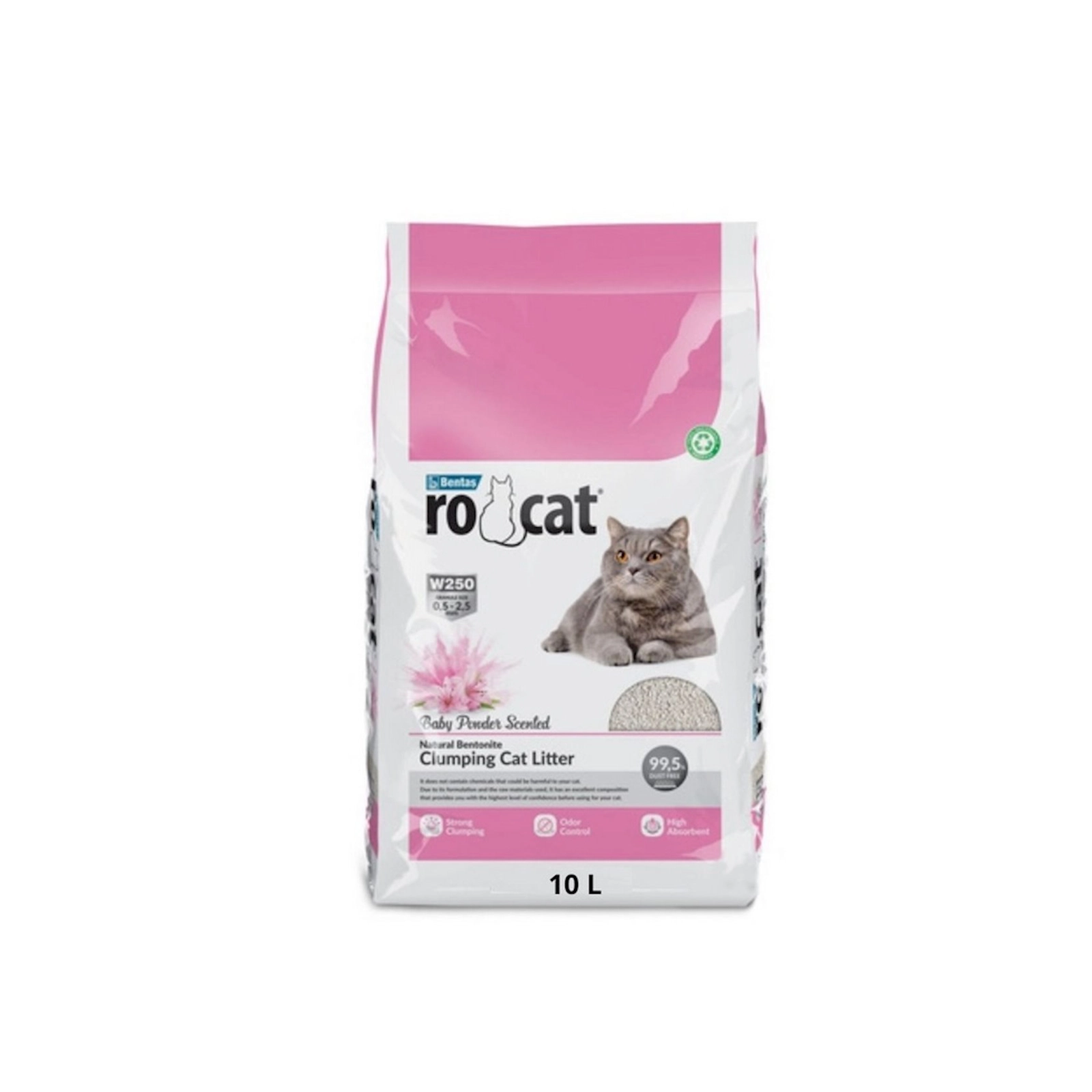 Topalaşan doldurucu Ro Cat Clumping Cat Litter pişiklər üçün, uşaq pudrası ətiri ilə, 10 l