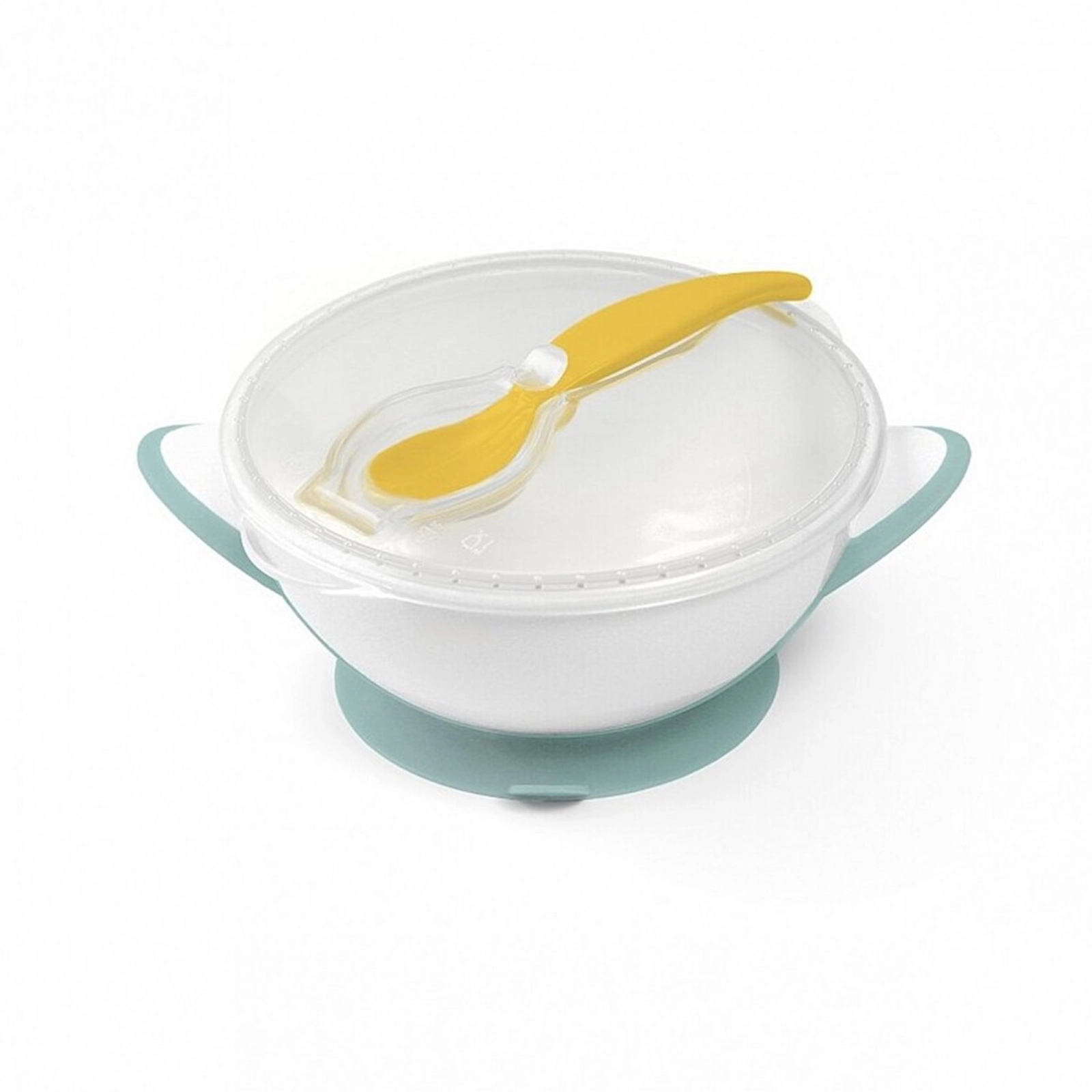 Kasa və qaşıq dəsti yapışqanlı Babyono 1063/04, plastik, yaşıl/ağ, 300 ml