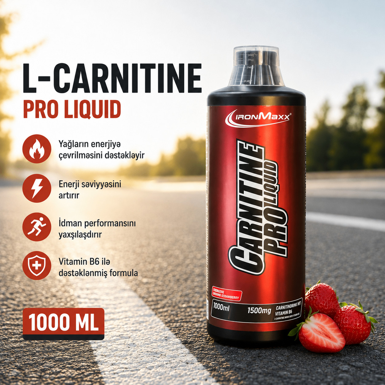 Yağ yandırıcı IronMaxx Carnitine Liquid Strawberry 1000 ml