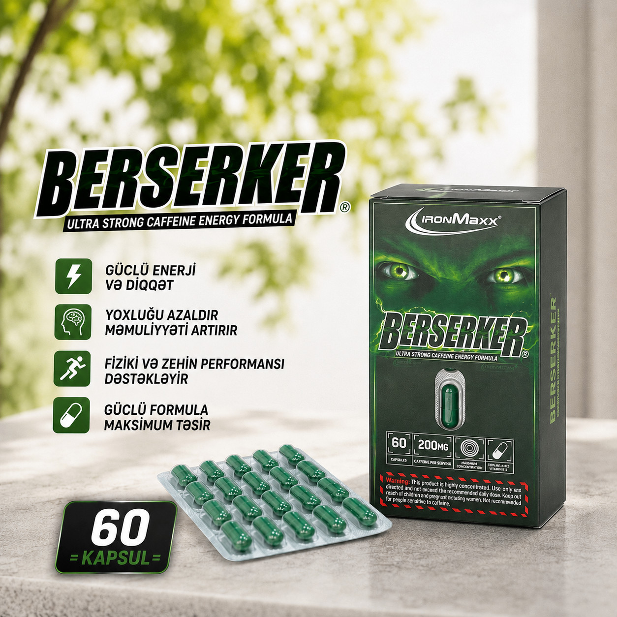 Energetik IronMaxx Berserker 60 kapsul 200 mq