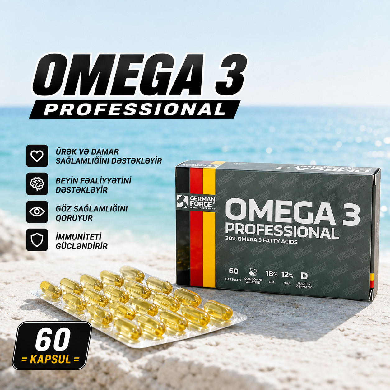 Yağlı turşular IronMaxx Professional Omega 3, 60 kapsul