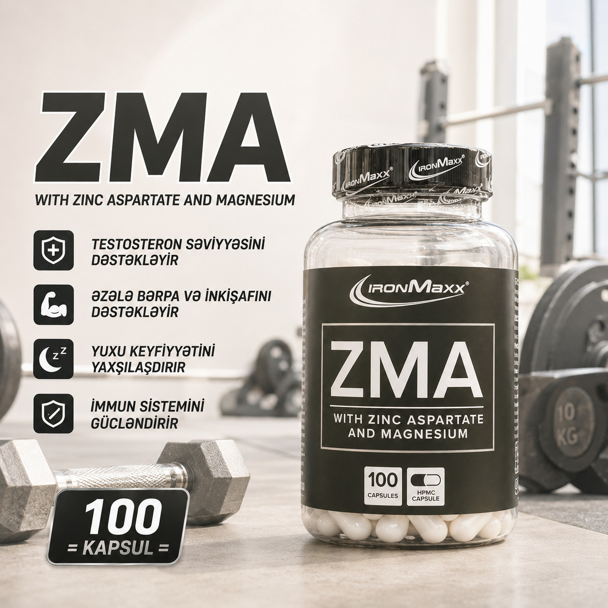 Minerallar IronMaxx ZMA, 100 kapsul