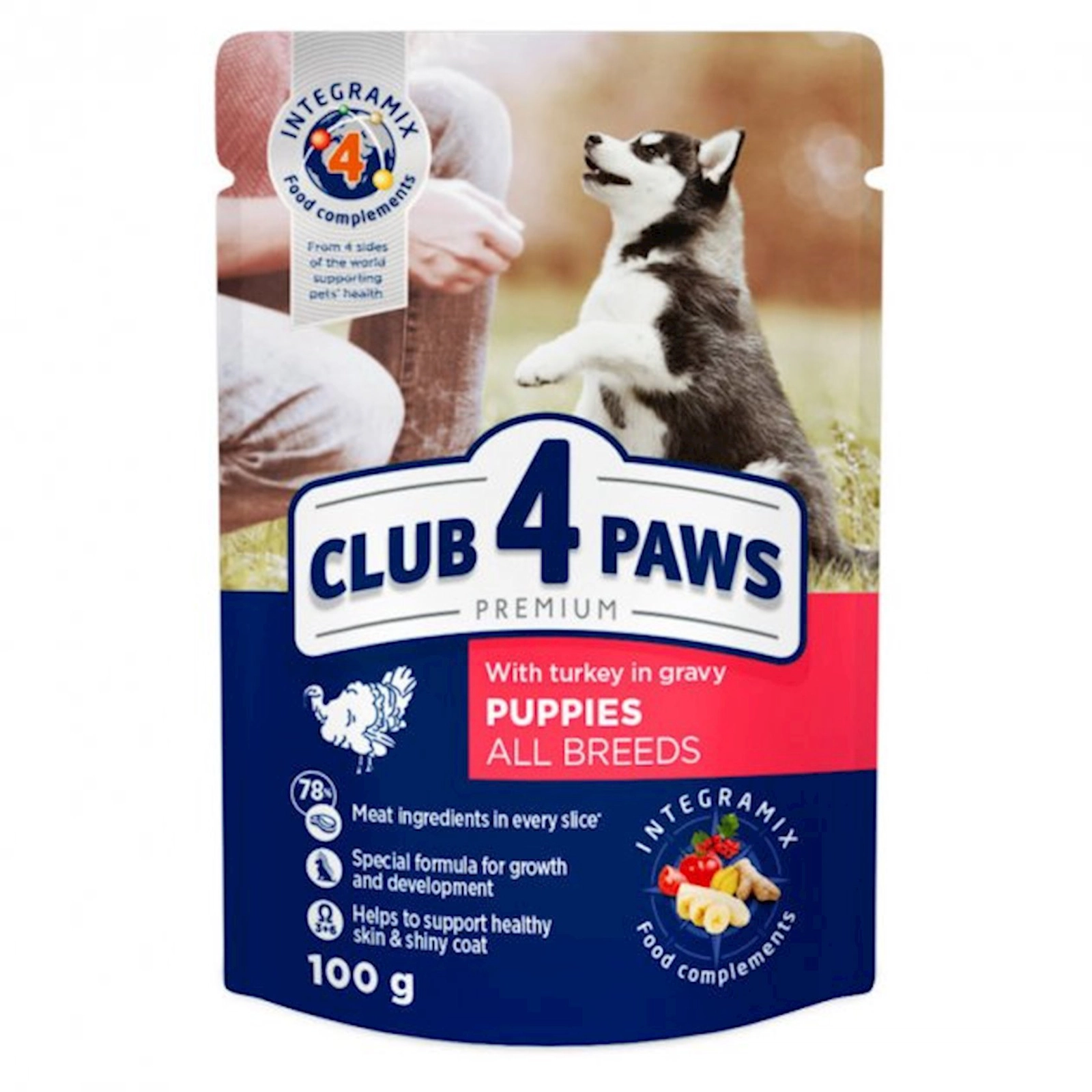 Nəm yem Club 4 Paws Premium Puppies, hindquşu ilə, 100 q