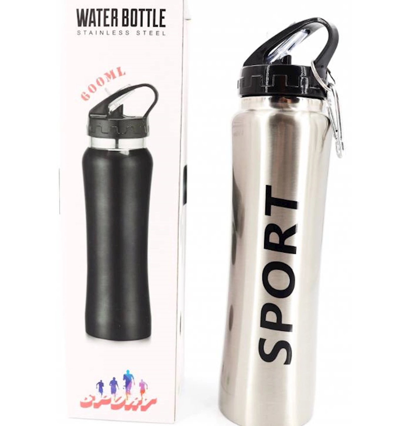 İdman su qabı, paslanmayan polad, boz, 600 ml
