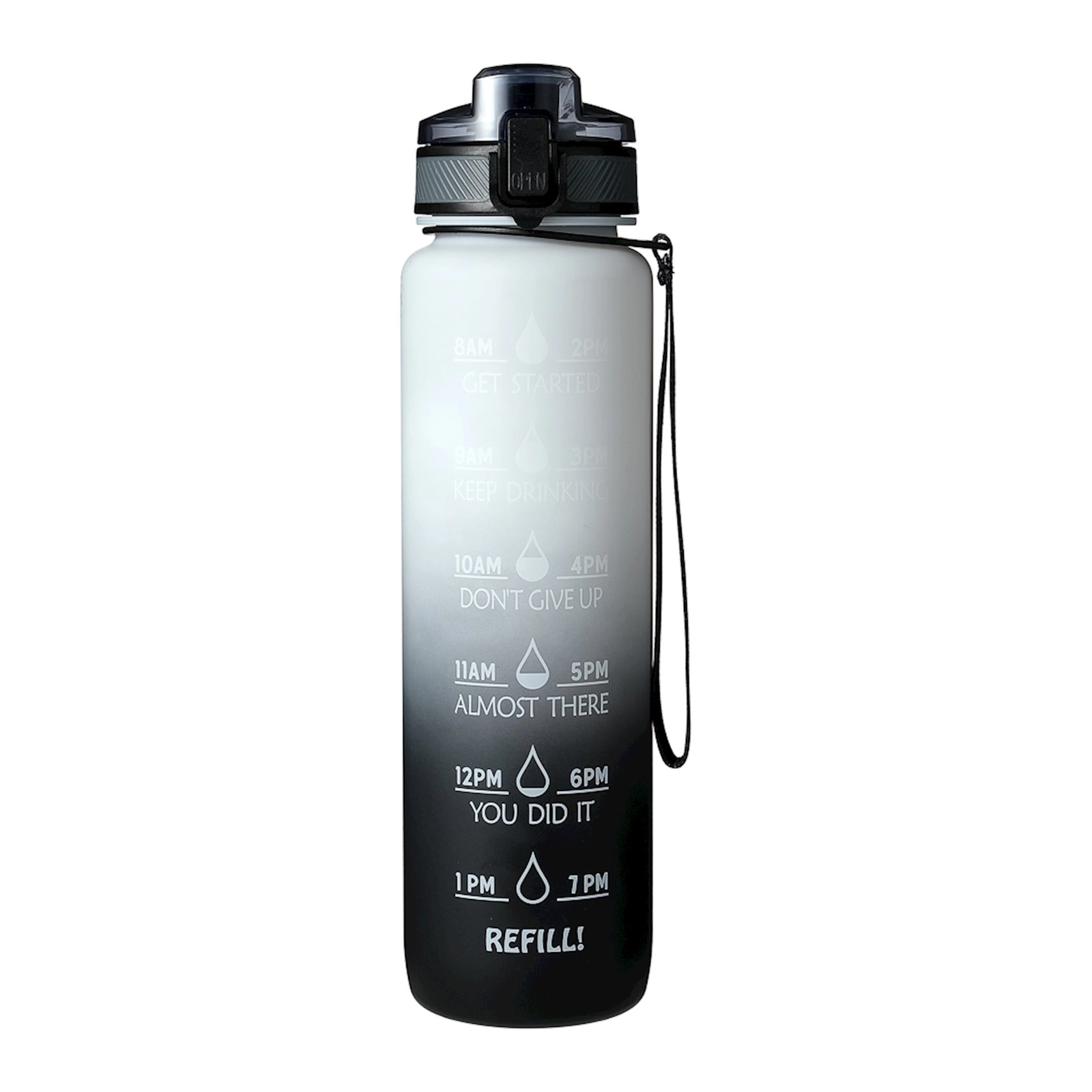 İdman su qabı Miniso Gradient Series Cool Water Bottle with Strap for Sports Black & White, 1000 ml