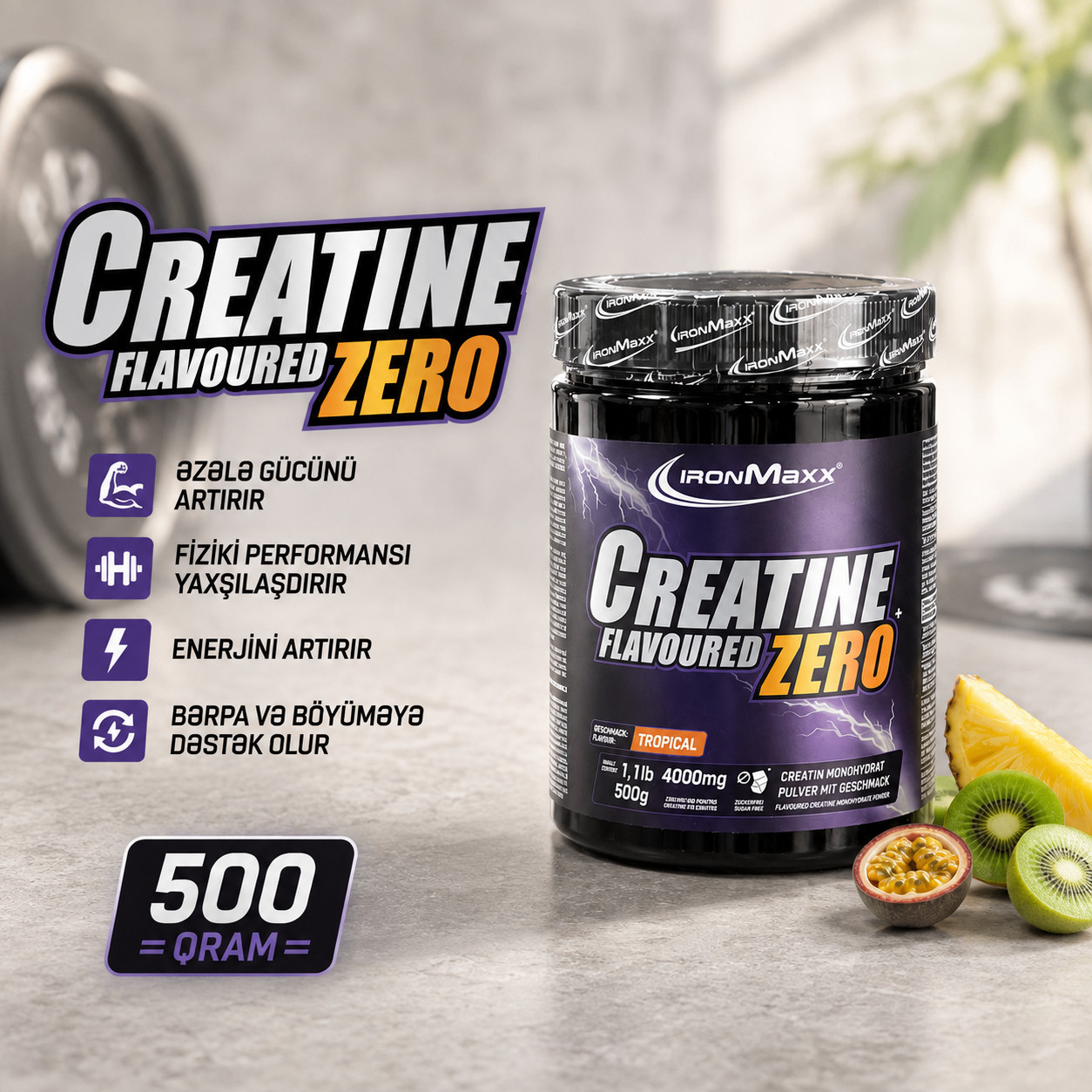 Kreatin IronMaxx Creatine Flavoured Zero Tropical 500 q