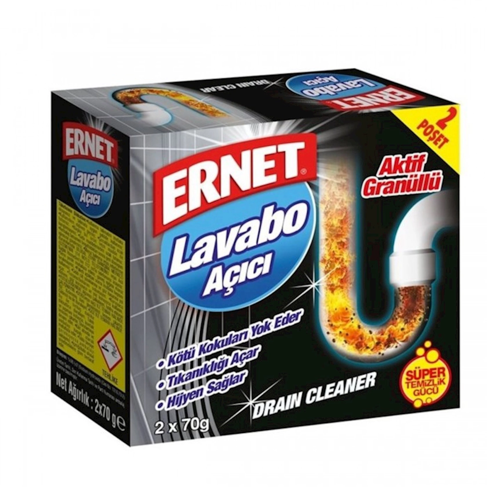 Kanalizasiya borusu təmizləmək üçün qranullar Ernet Drain Cleaner, 2x70 q