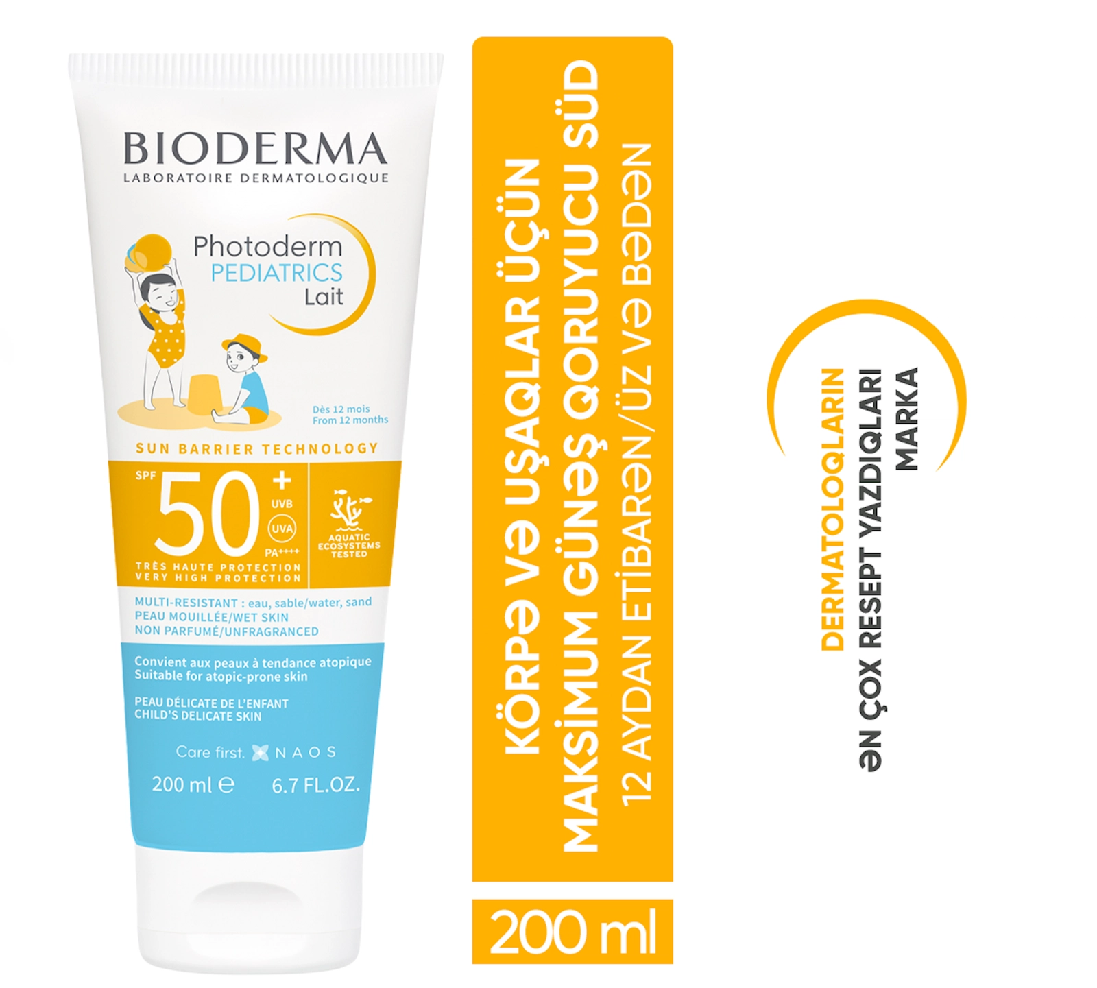 Günəşdən qoruyucu krem Bioderma Photoderm Pediatrics Lait SPF50+, 200 ml
