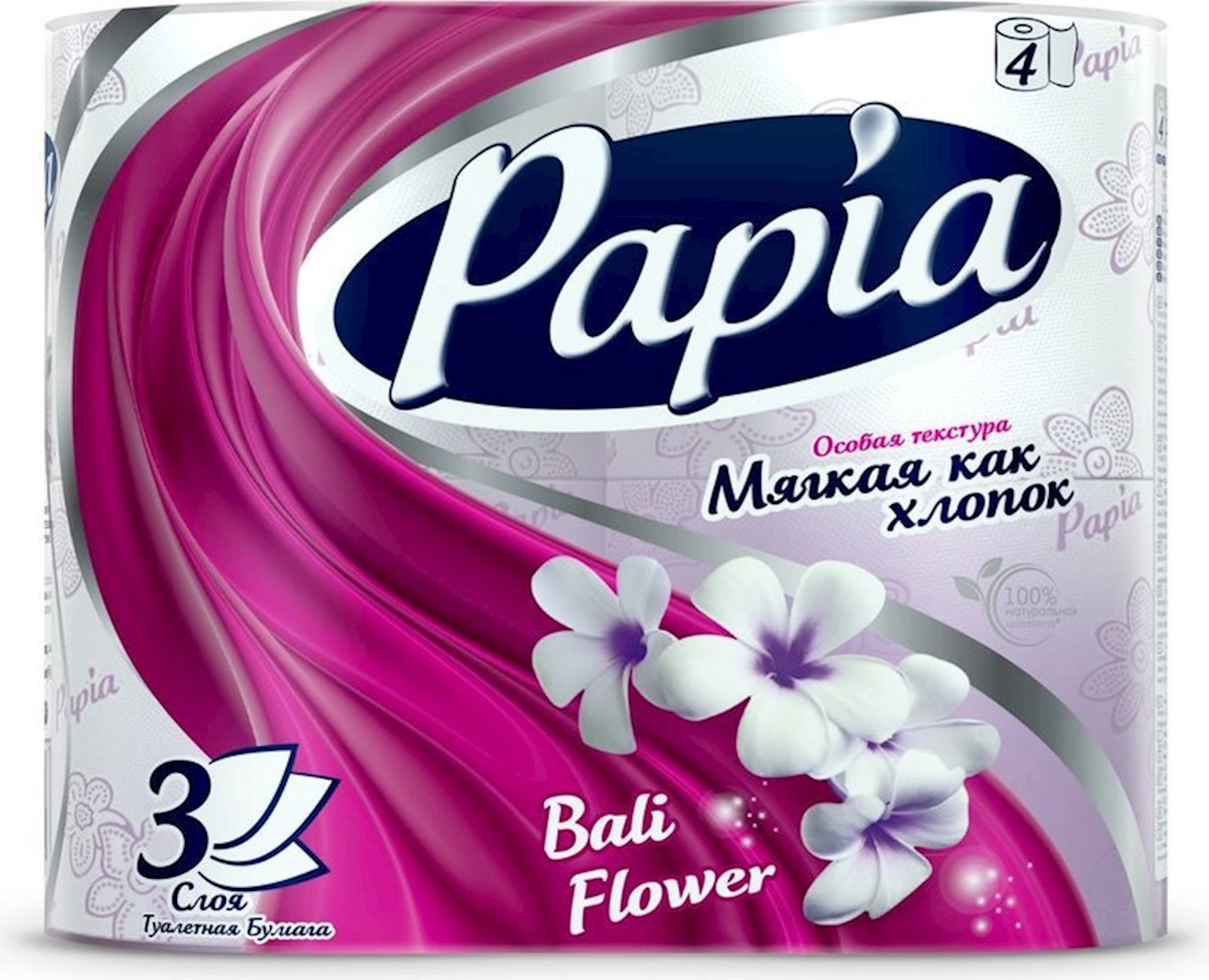 Tualet kağızı Papia Bali Flower, 3 qat, 4 rulon