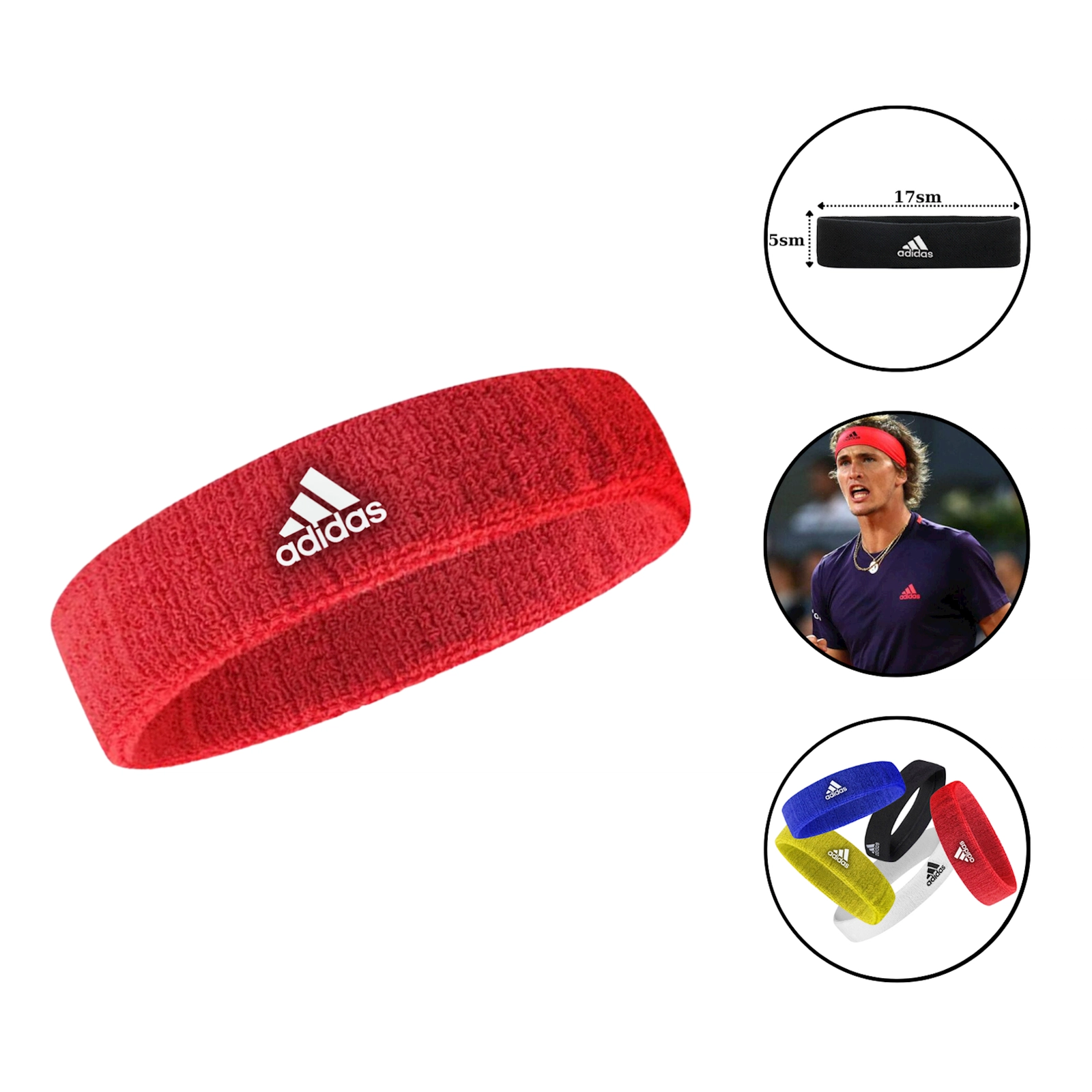 Baş bandı Colosseum Adidas 1733 pambıq/neylon, 5x17 sm, qırmızı
