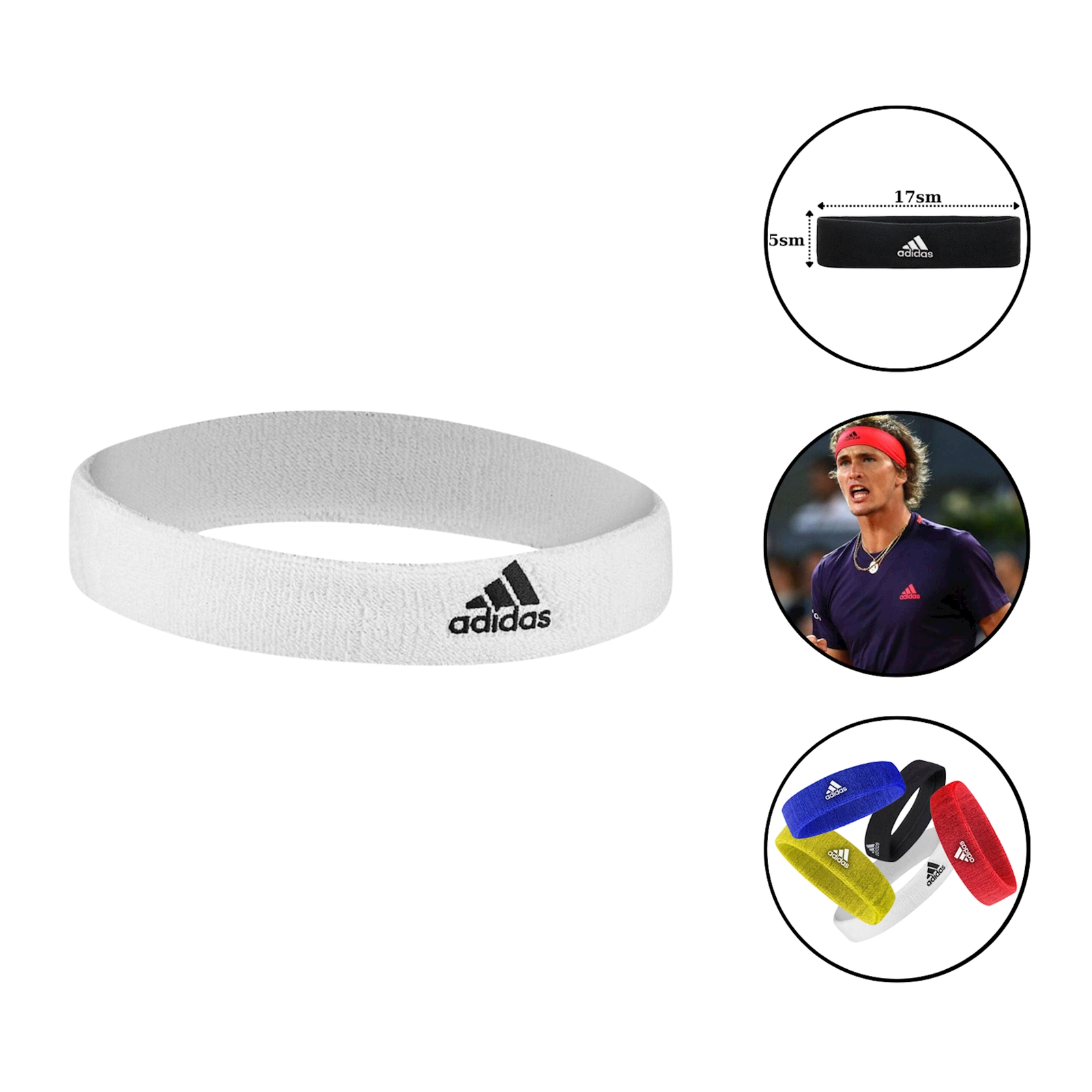 Baş bandı Colosseum Adidas 1733 pambıq/neylon, 5x17 sm, ağ