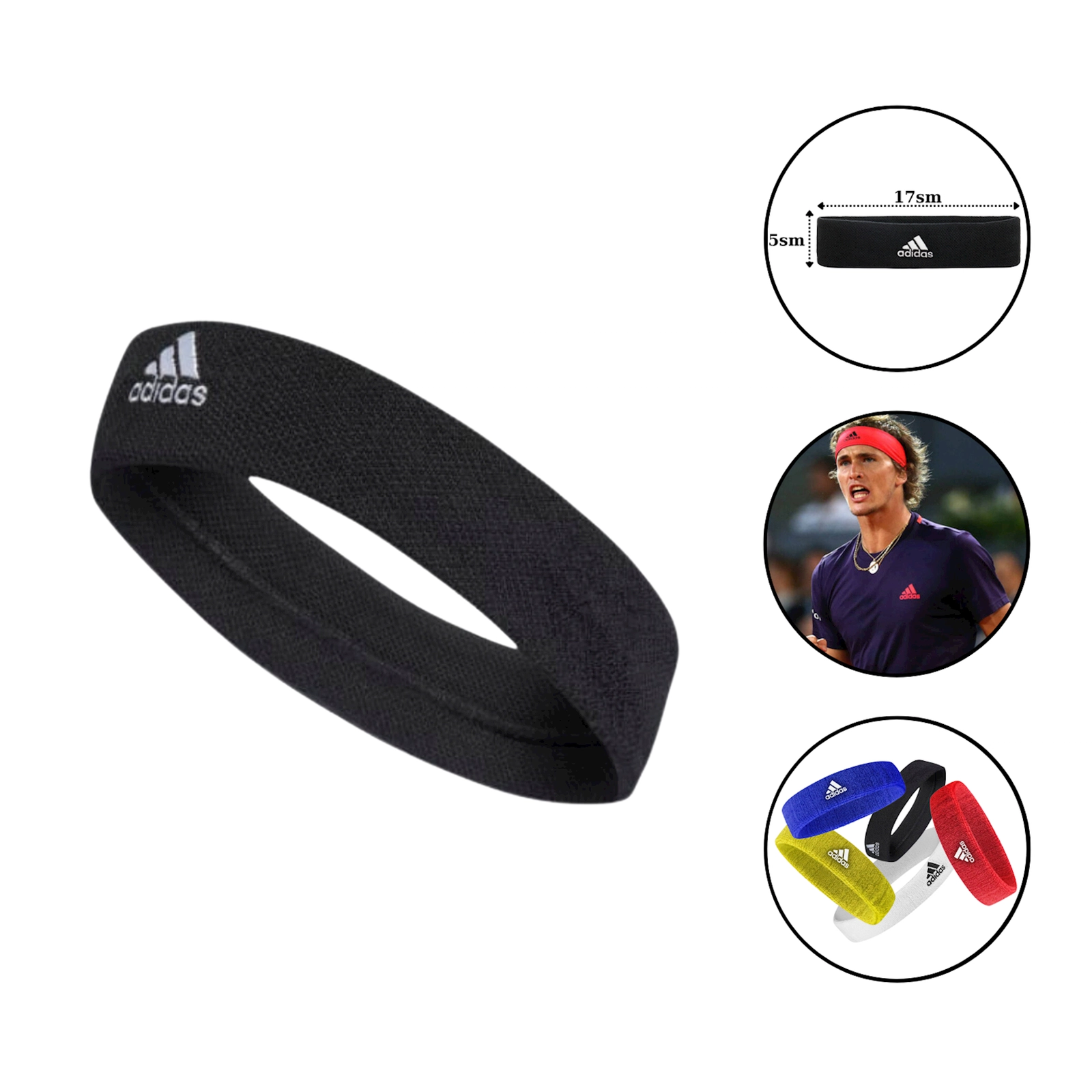 Baş bandı Colosseum Adidas 1733 pambıq/neylon, 5x17 sm, qara