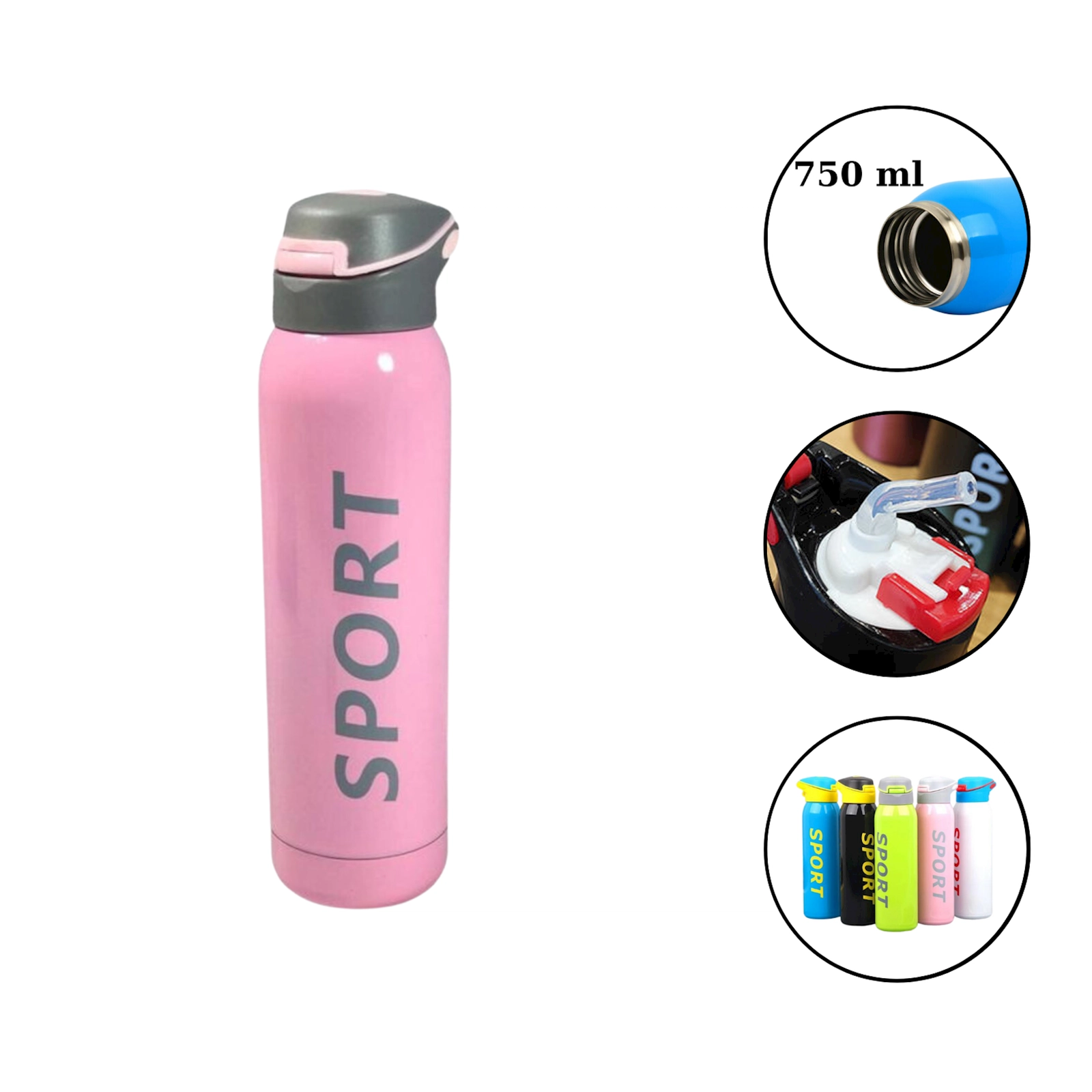 İdman su qabı Sport 2290 alüminium, çəhrayı, 500 ml