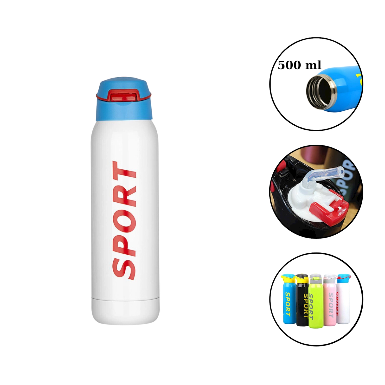 İdman su qabı Sport 2290 alüminium, ağ, 500 ml