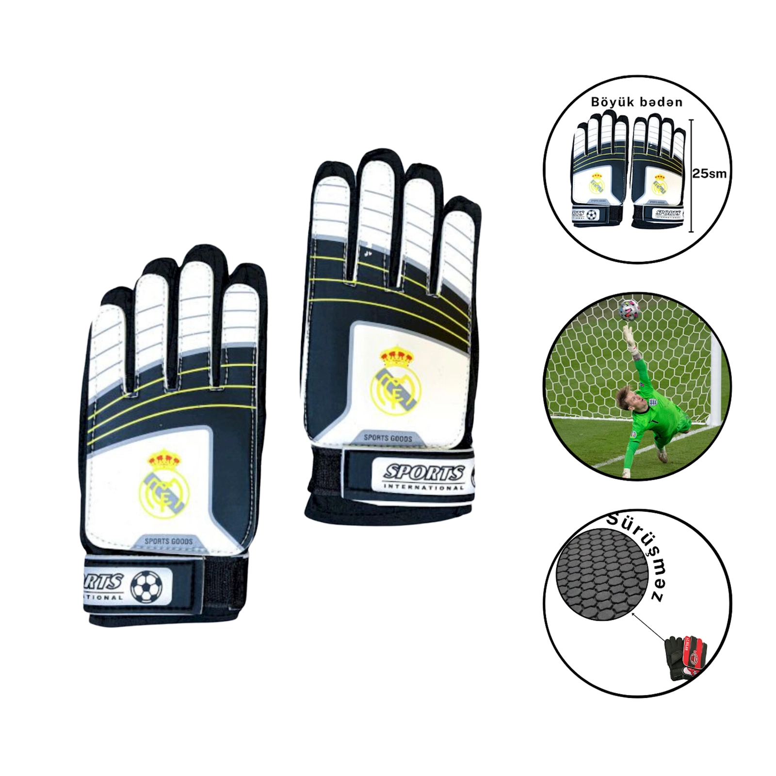 Qapıçı əlcəkləri Velkin Sport 1937-1, 25 sm, ağ