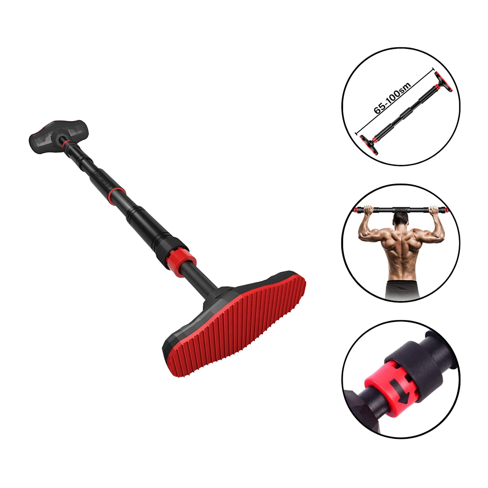 Turnik Pull Up Bar 6497, 65-100 sm, qara-qırmızı tutacaqlı