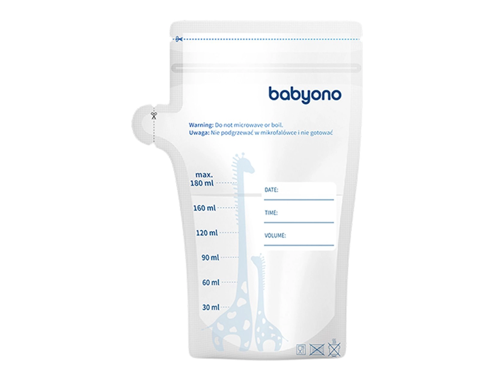Ana südü saxlama paketləri Babyono, 180 ml, 30 əd