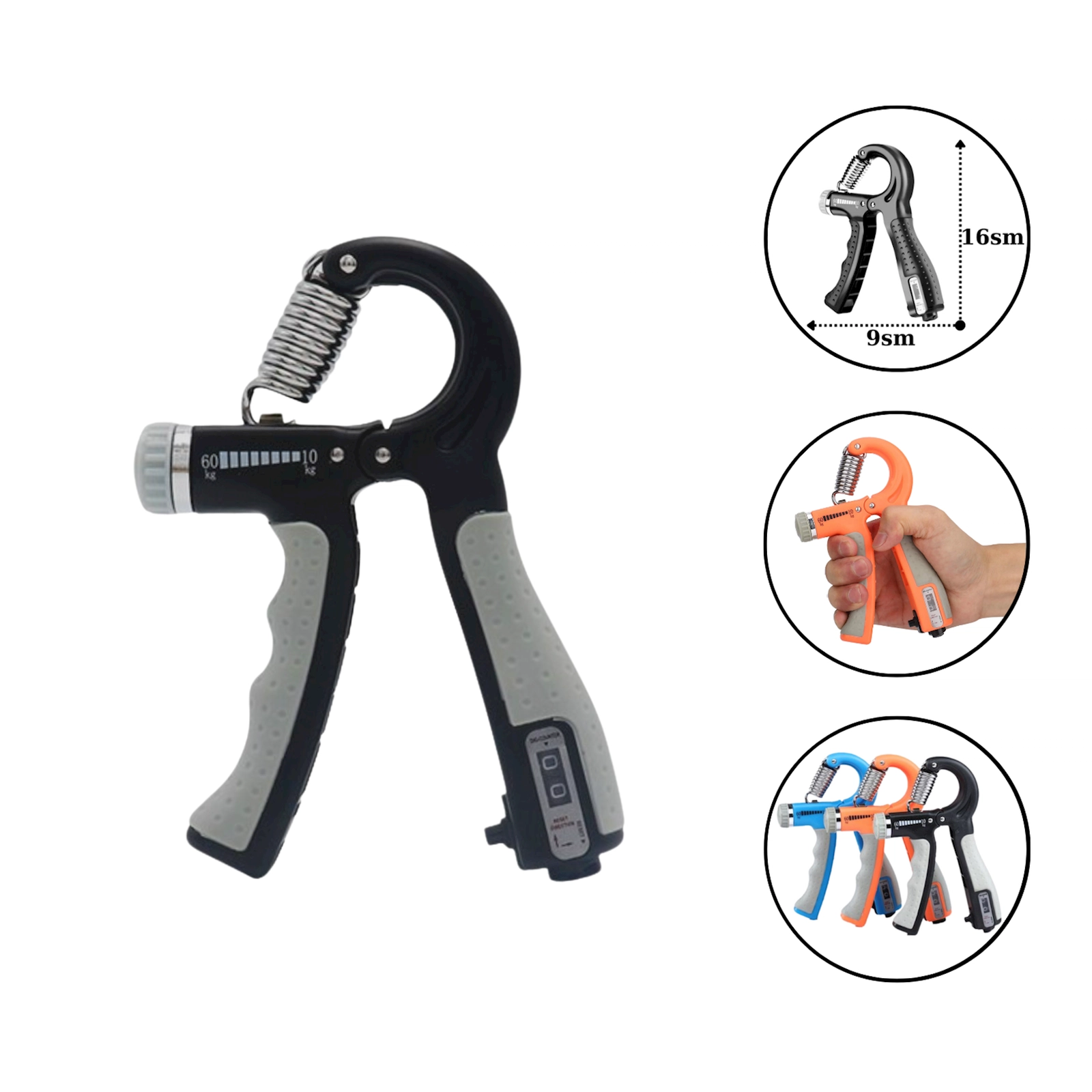 Bilək espanderi Hand Grip 3097, sayğac ilə, plastik/polad, qara