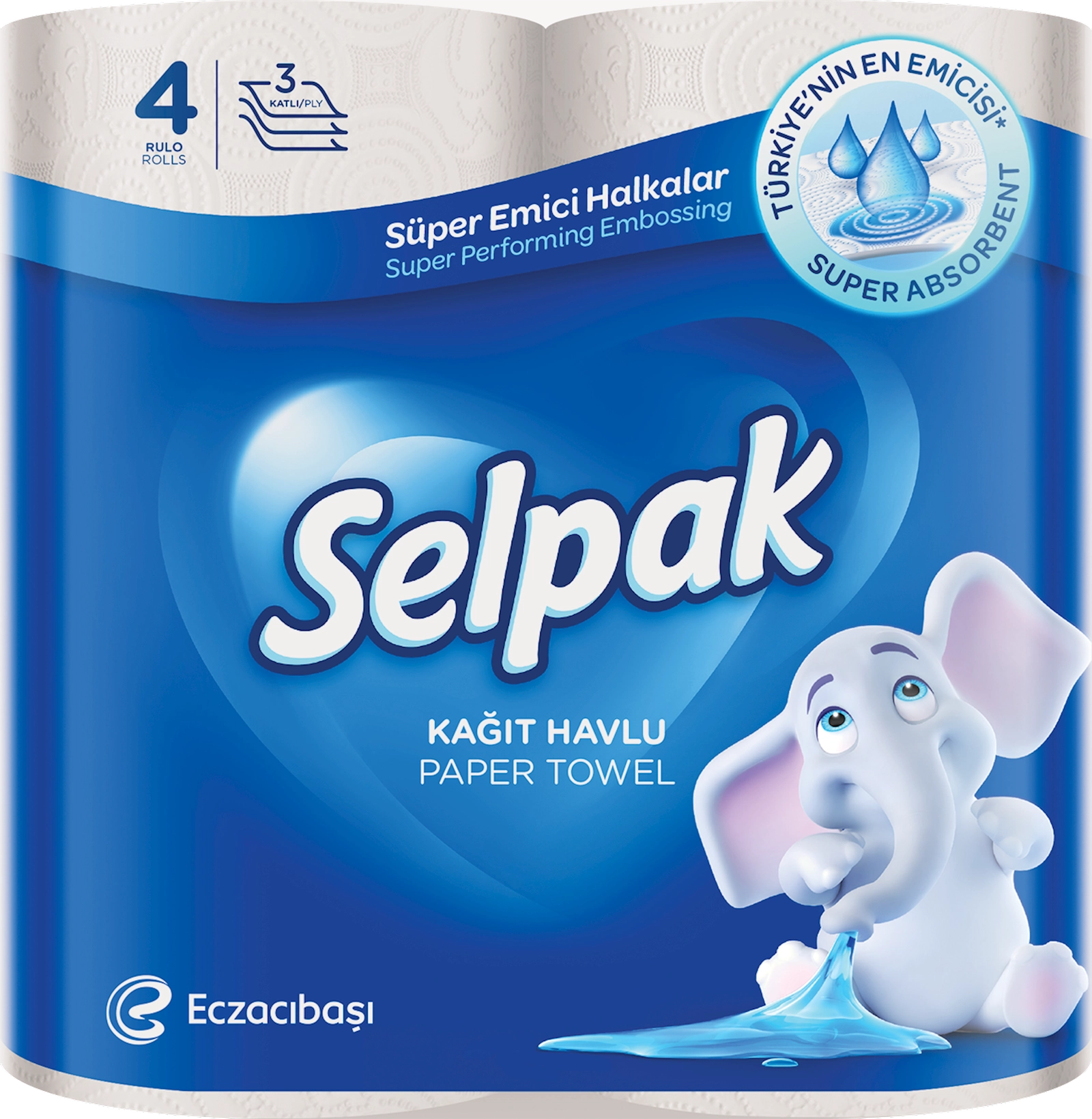 Mətbəx üçün kağız dəsmallar Selpak, 3 qat, 4 rulon