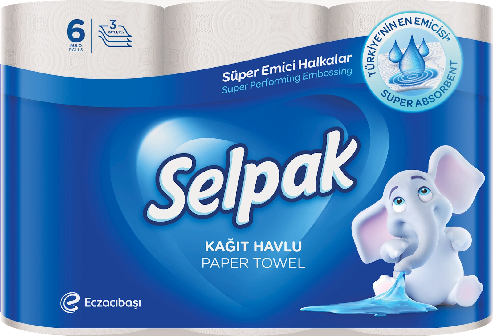 Mətbəx üçün kağız dəsmallar Selpak, 3 qat, 6 rulon