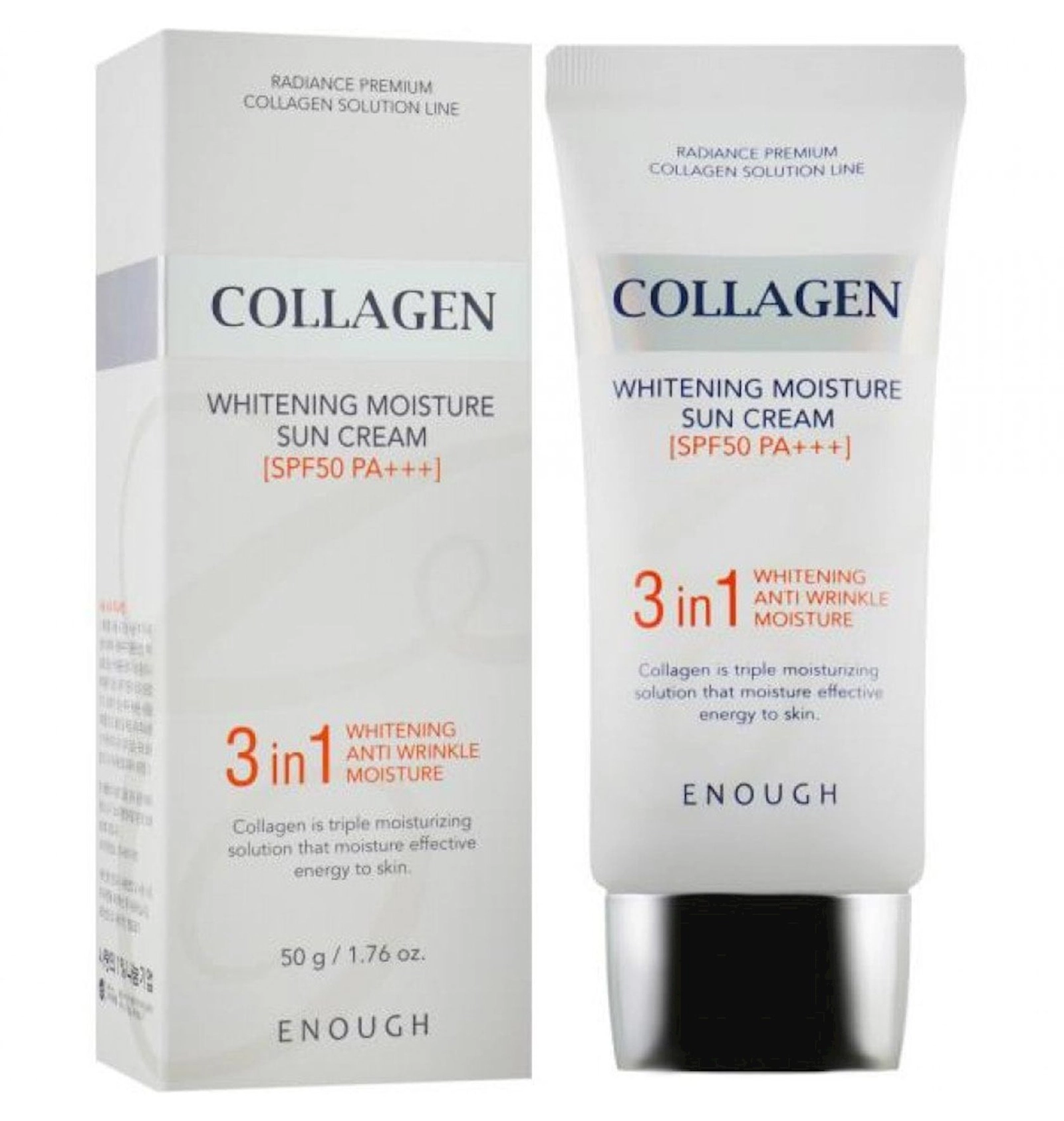 Dəniz kollagen tərkibli günəşdən qoruyucu krem Enough Collagen 3in1 Whitening Moisture Sun Cream SPF50 PA+++, 50 q