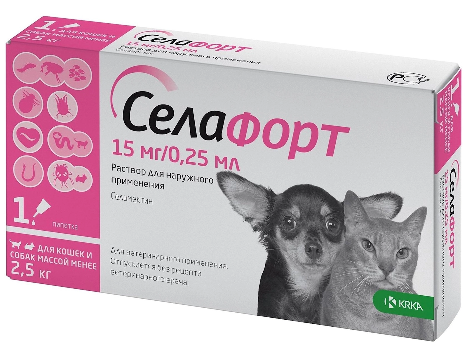 Süysün uzərinə damcılar Селафорт KRKA pişiklər və itlər üçün, 0.25 ml (1 pipet)
