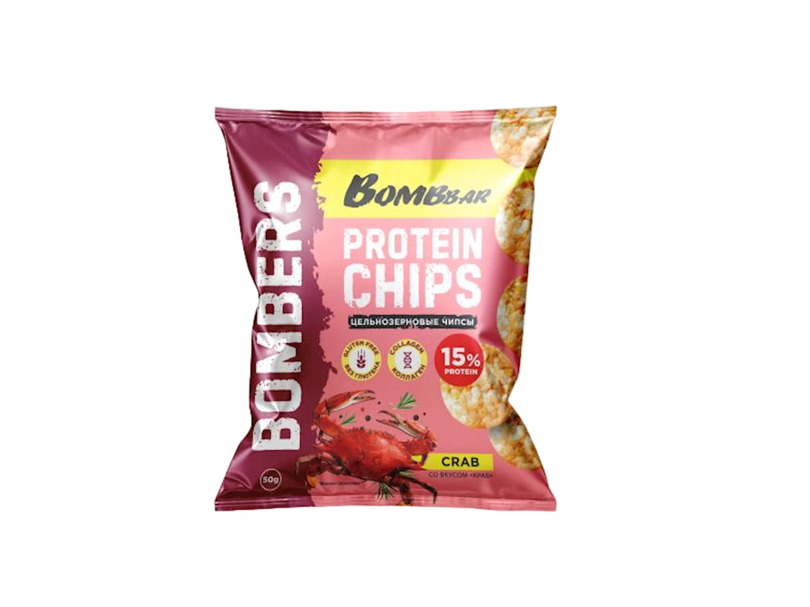 Çips Bombbar Protein Crab, tam taxıllı, proteinli, 50 q, 6 əd