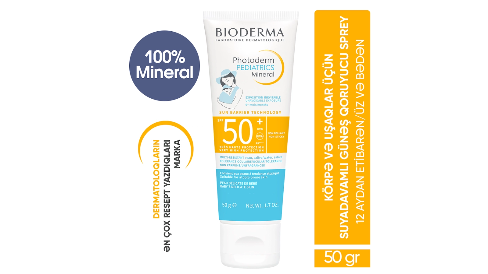 Uşaqlar üçün günəşdən qoruyucu krem Bioderma Photoderm Pediatrics Mineral SPF50+ 50 q