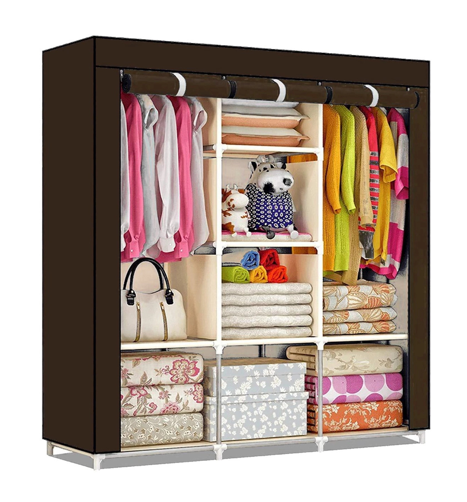 Portativ şkaf 88130A Brown, döşəməüstü, 130x45x175 sm, alüminium/plastik/polad/parça, qəhvəyi