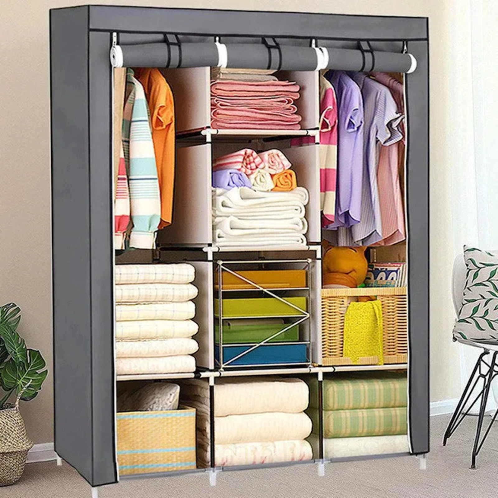 Portativ şkaf 88130A Gray, döşəməüstü, 130x45x175 sm, metal/parça,boz