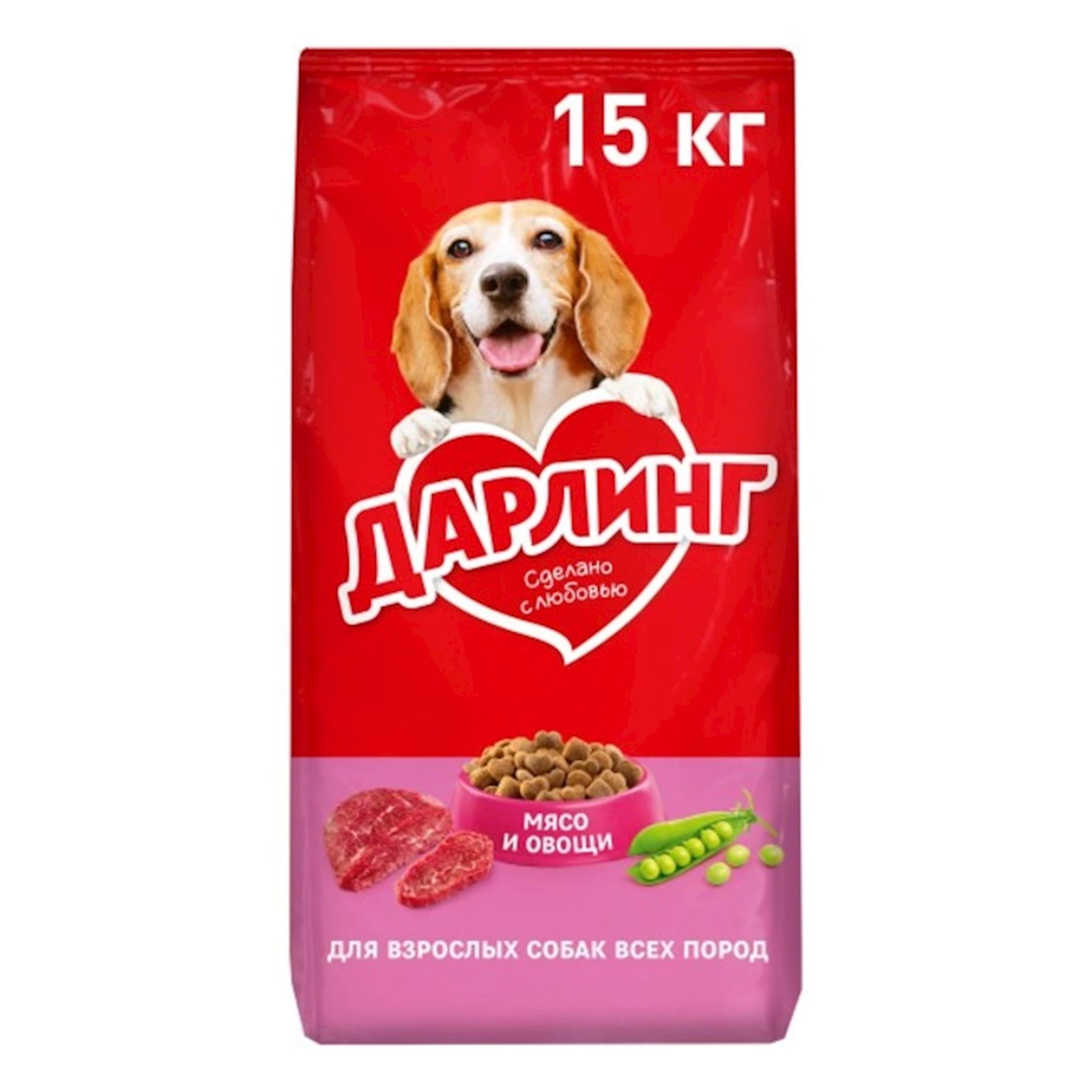 Quru yem Дарлинг, yetkin itlər üçün, ət və tərəvəz ilə, 15 kq