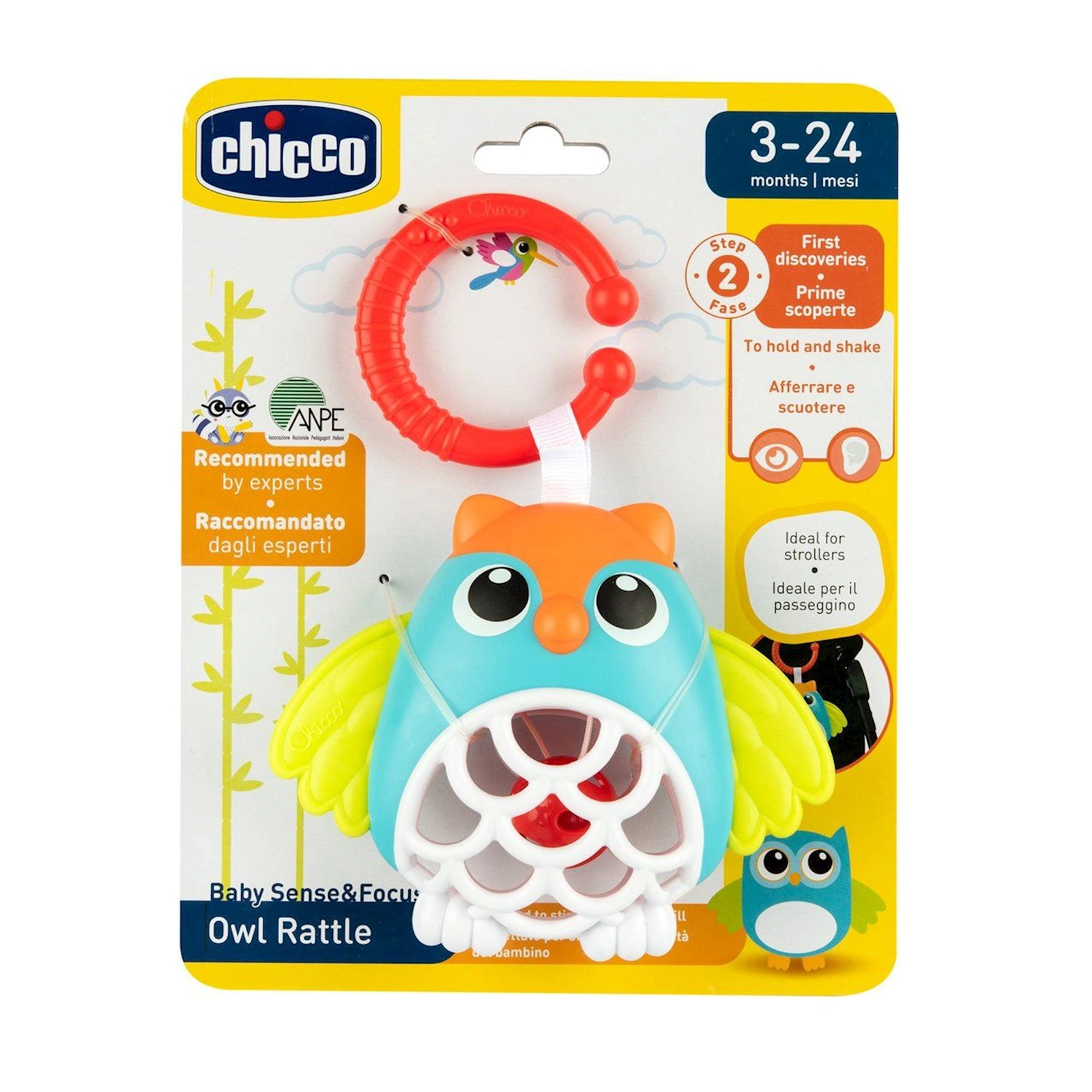 Asma oyuncaq Chicco Owl Rattle, 3-24 ay, rəngbərəng