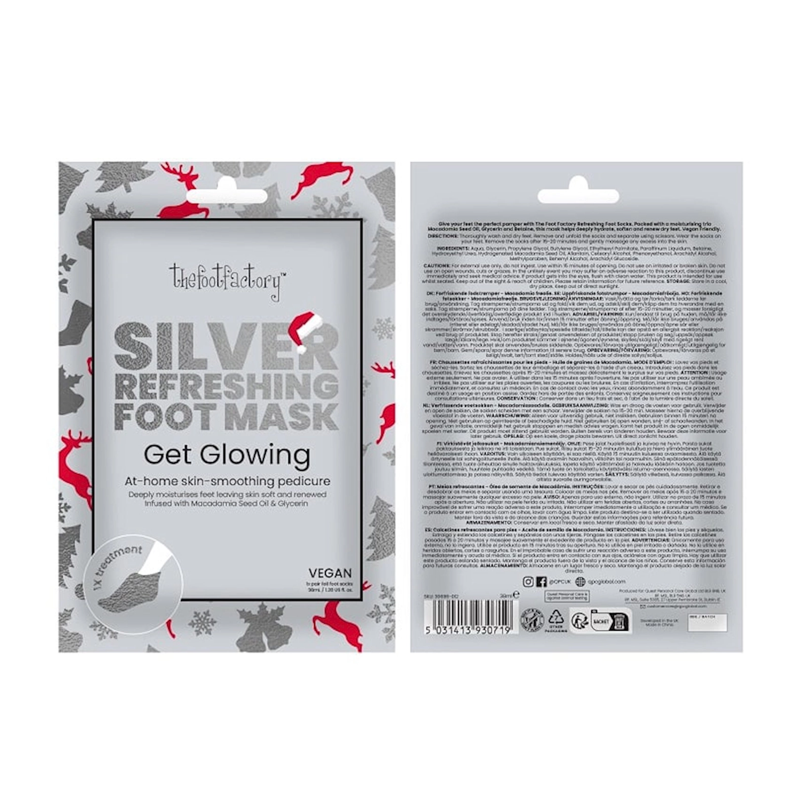 Ayaqlar üçün təravətləndirici corab-maska The Foot Factory Refreshing Foot Socks Silver, 38 ml