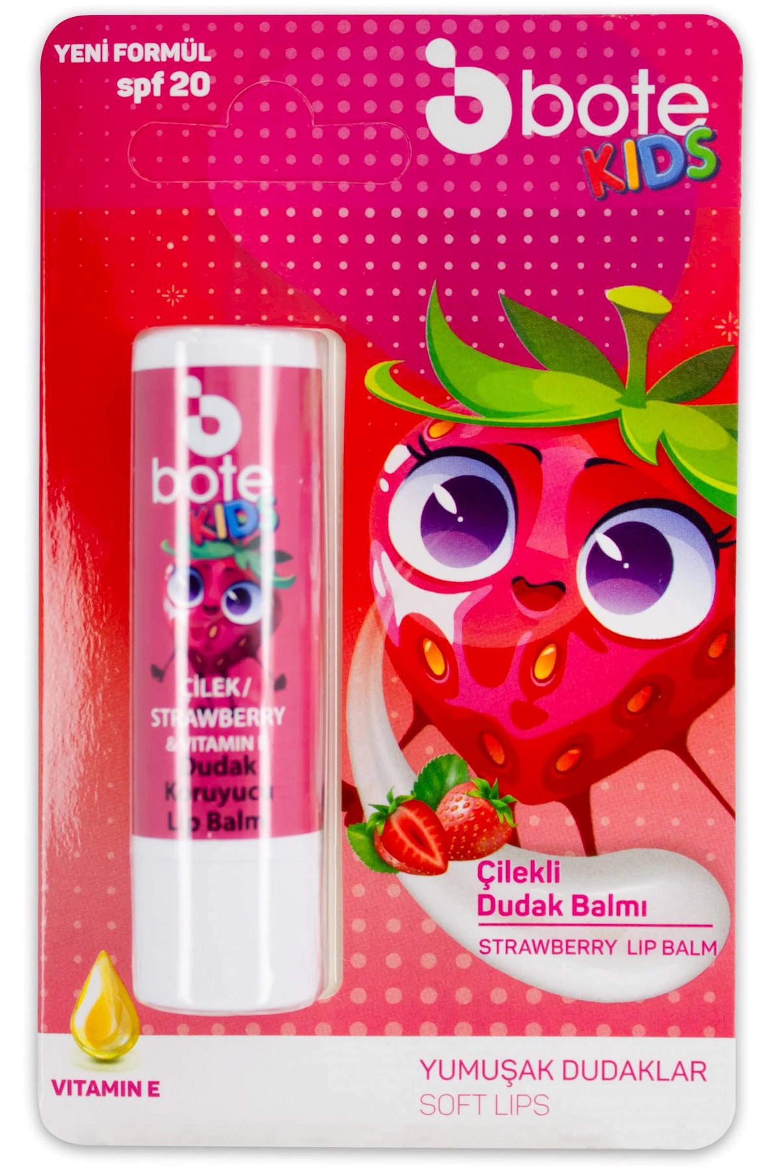 Uşaqlar üçün dodaq balzamı Bote Kids SPF20 Vitamin E Strawberry 5 q