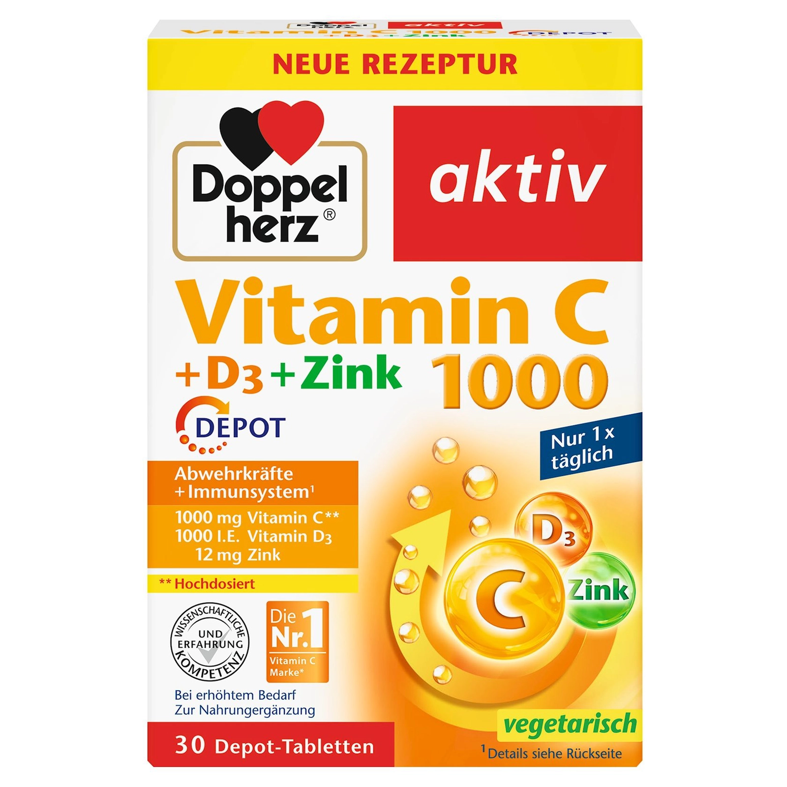 Bioloji aktiv əlavə Doppelherz Doppelherz Vitamin C 1000 + D3 + Zinc, 30 həblər