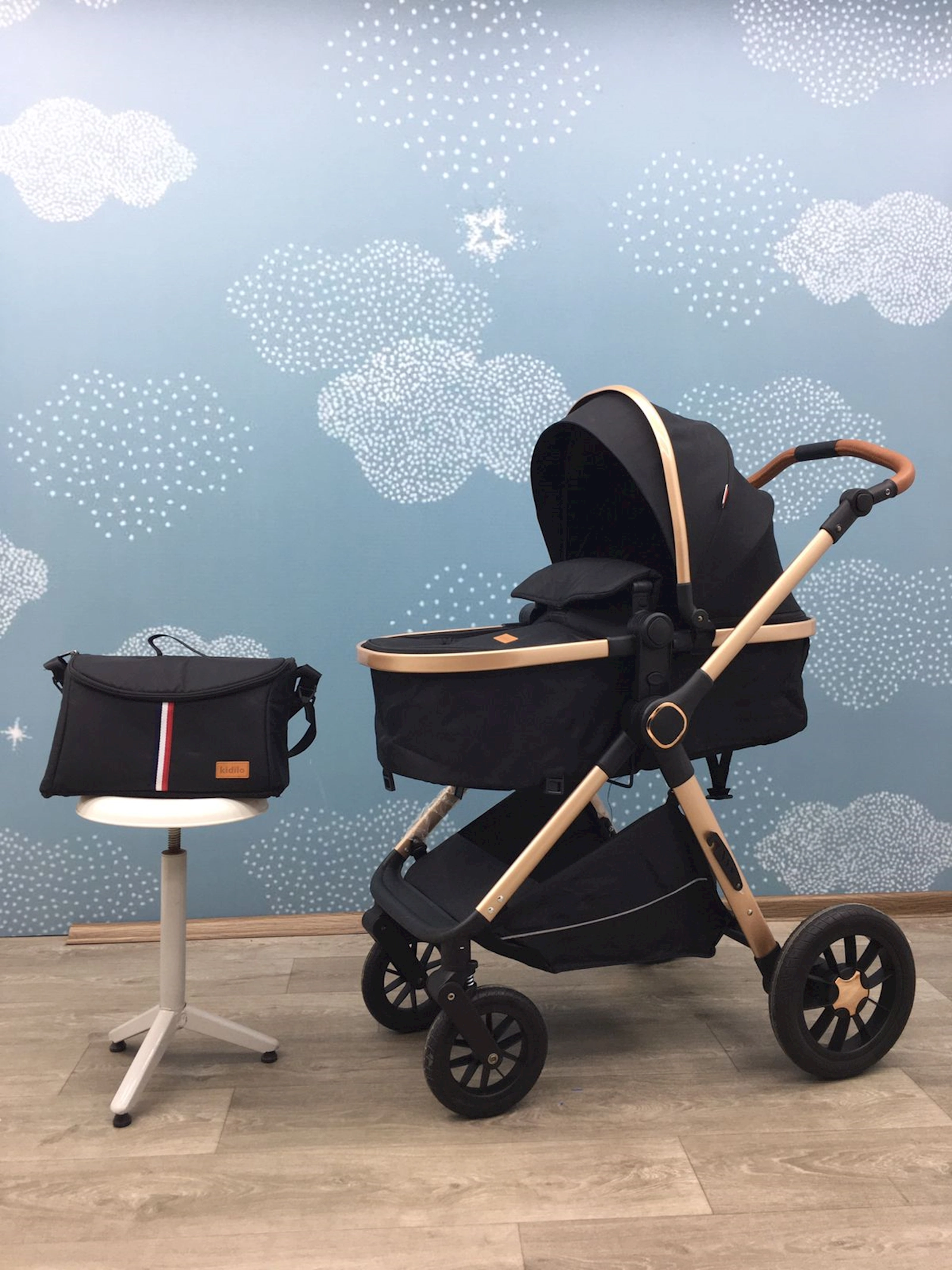 Uşaq arabası Kidilo H2D-BLACK, qara