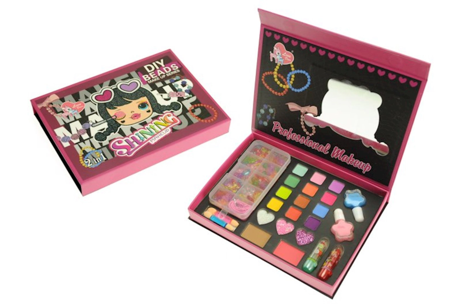 Uşaqlar üçün kosmetika dəsti + qolbaq düzəltmək üçün muncuqlar Make Up Series Shining Makeup, 3+