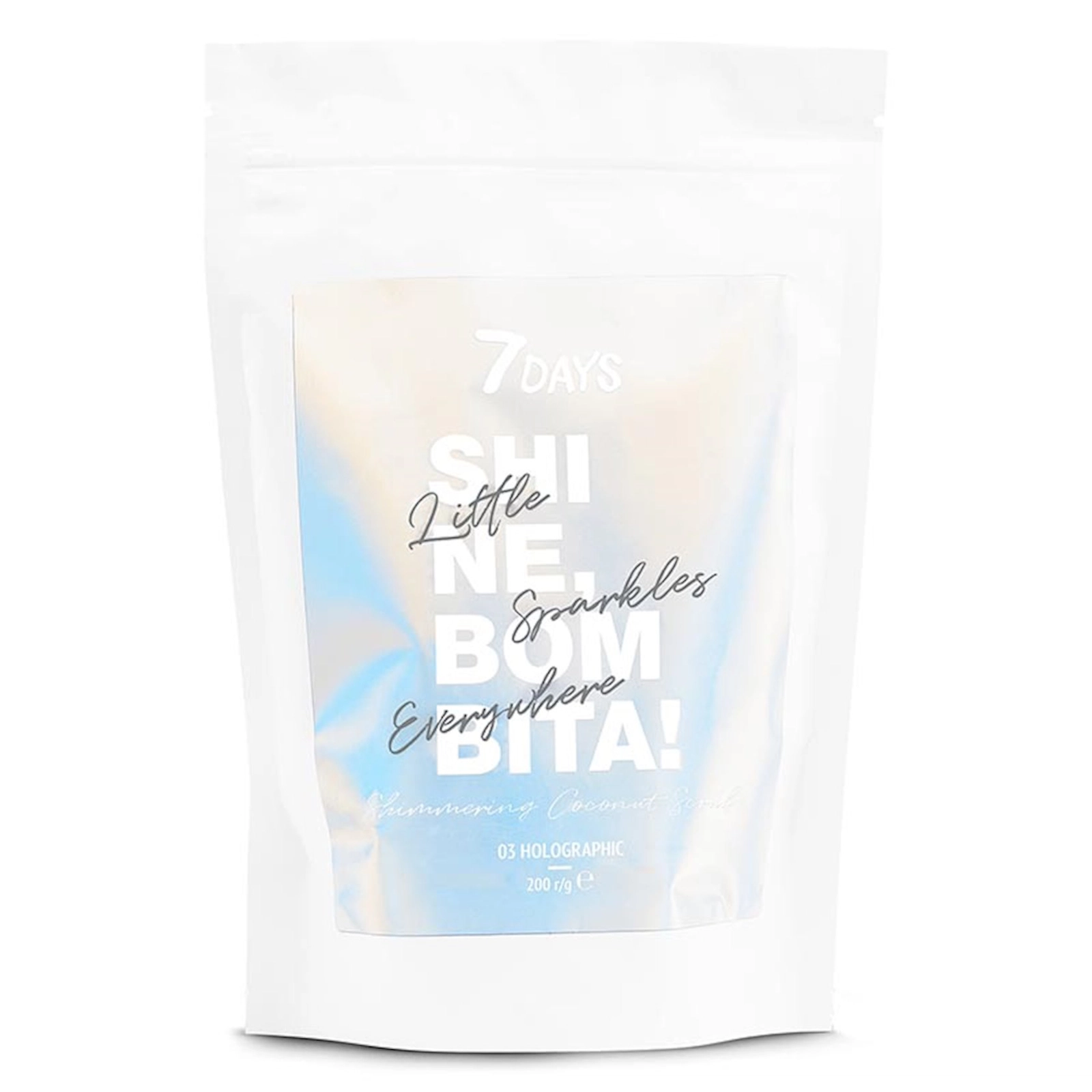 Parıltılı bədən üçün skrab kokos ilə 7 Days Shine Bombita Holographic 03