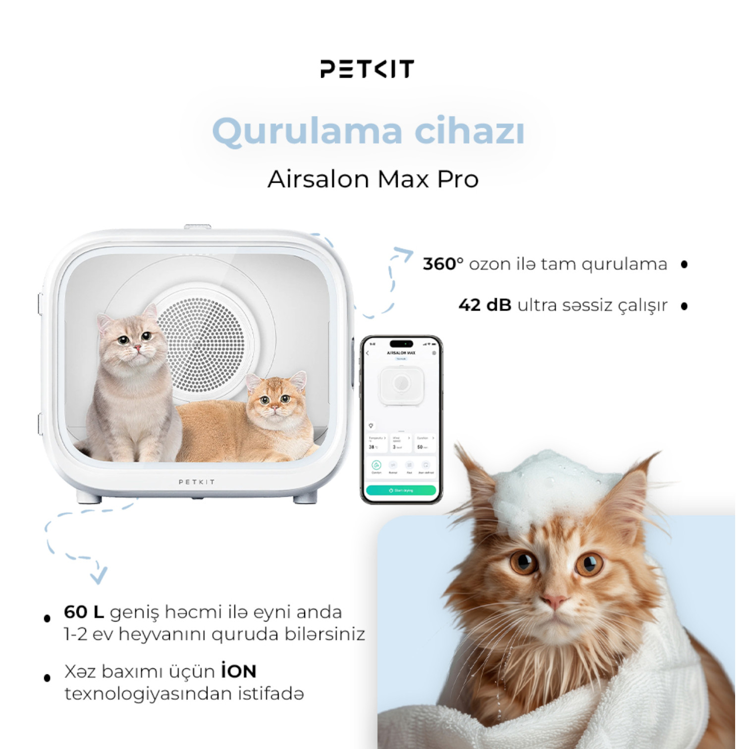 Heyvanlar ücün quruducu cihaz Petkit Airsalon Max Smart Pet Dryer Pro PD10