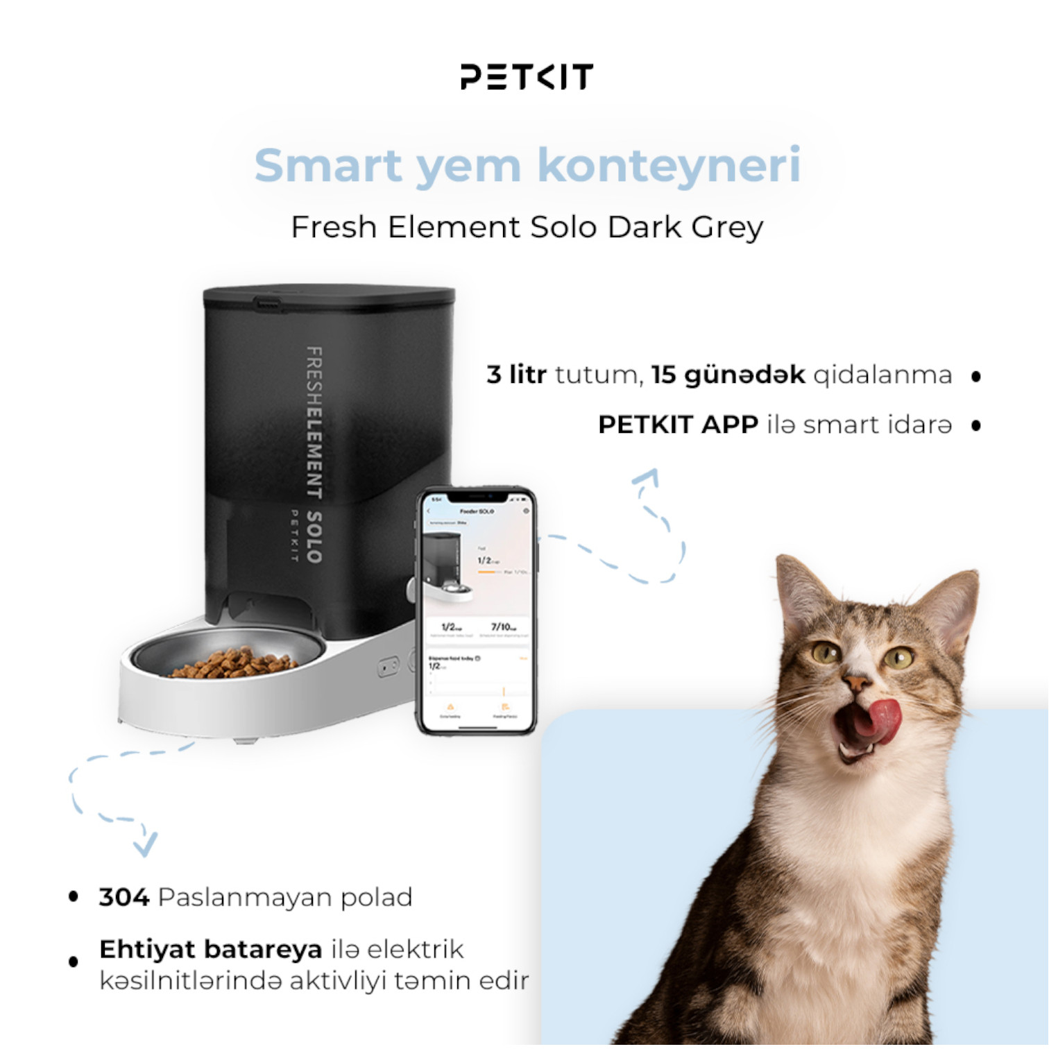 İtlər və pişiklər üçün ağıllı avtomatik yem təknəsi Petkit Fresh Element Solo Black