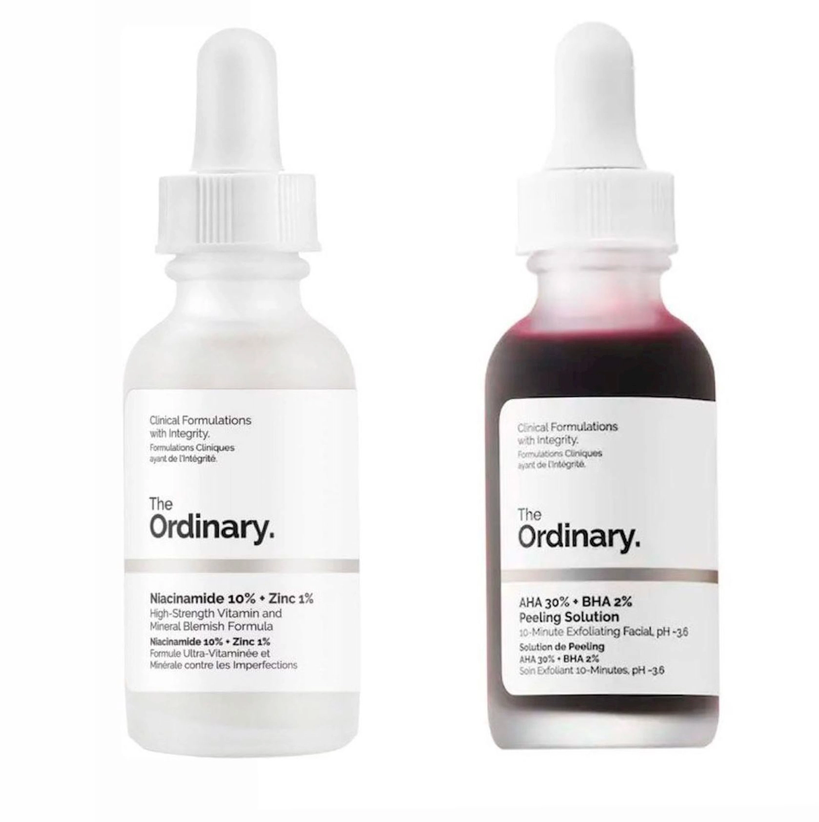 Üz qulluğu üçün kosmetika dəsti The Ordinary (AHA 30% + BHA 2% Peeling Solution 30 ml, Niacinamide 10% + Zinc PCA 1% 30 ml)