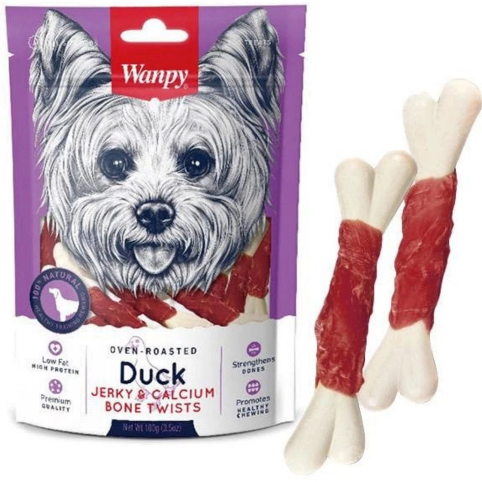 İtlər üçün məzə Wanpy Duck Jerky Calcium Bone Twists 100 q