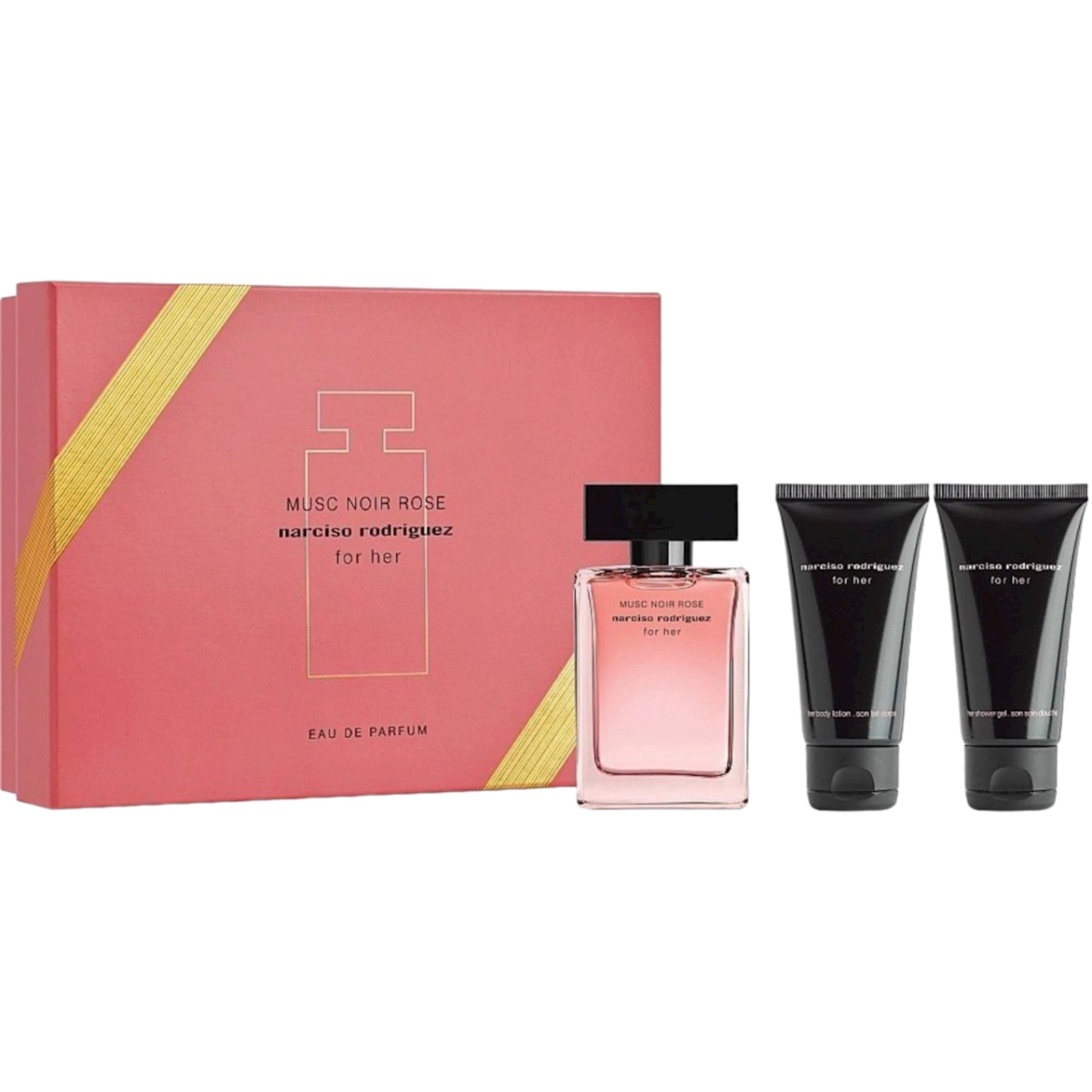 Narciso Rodriguez Musc Noir Rose qadınlar üçün ətir dəsti (ətir suyu 50 ml + duş geli 50 ml + bədən üçün losyon 50 ml)
