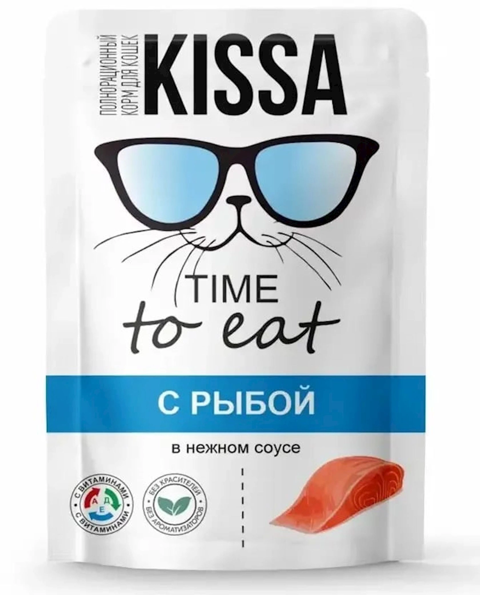 Nəm yem Kissa Time To Eat yetkin pişiklər üçün, balıq ilə, 75 q