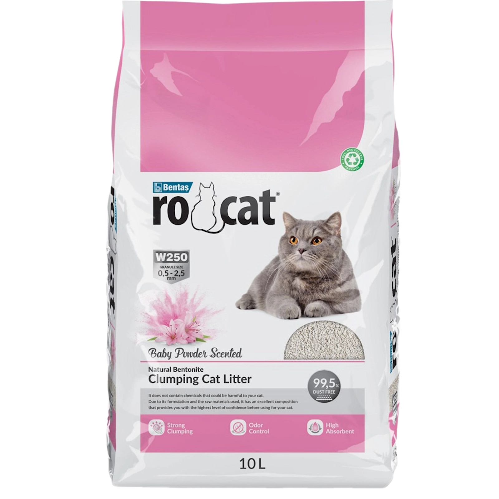 Pişiklər üçün topalanan doldurucu Ro Cat Baby Powder, 10 l