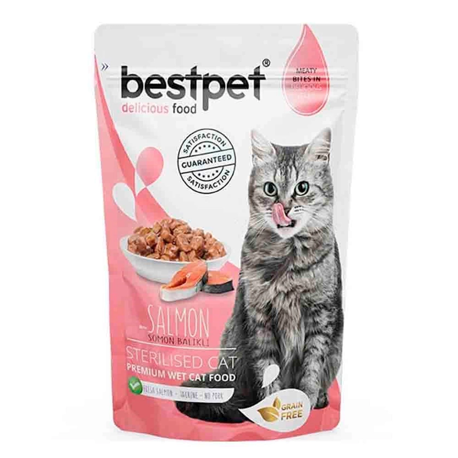 Qısırlaşdırılmış pişiklər üçün nəm yem Bestpet, qızılbalıq ilə, 85 q