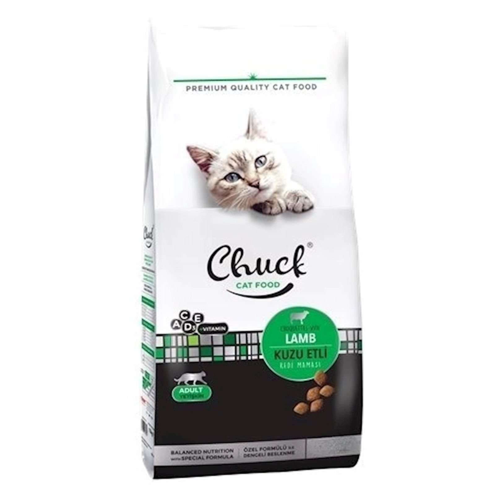 Quru yem Chuck, yetkin pişiklər üçün, quzu əti ilə, 1 kq çəki ilə.