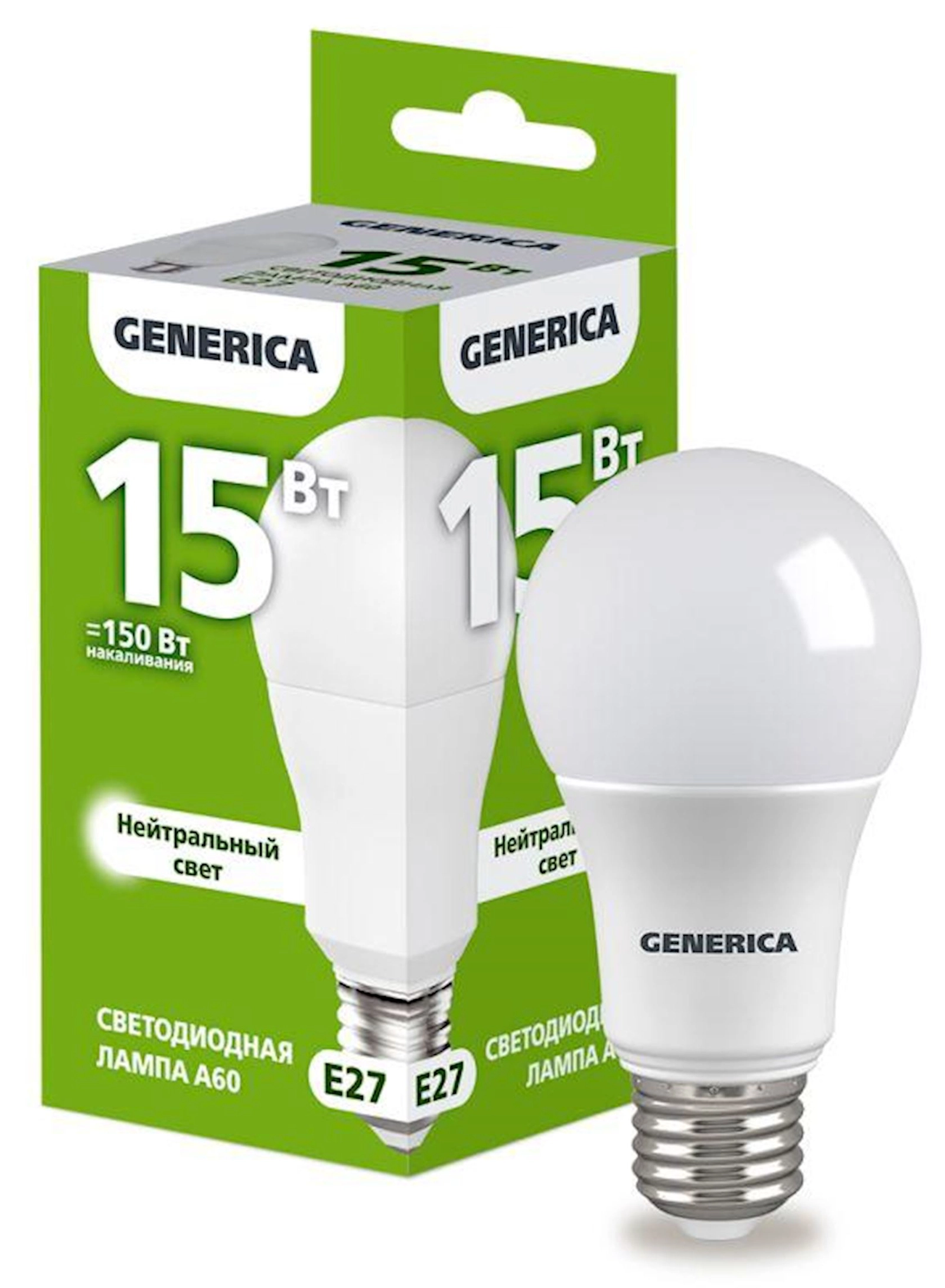 LED lampa Generica A60 E27 15W 4000K