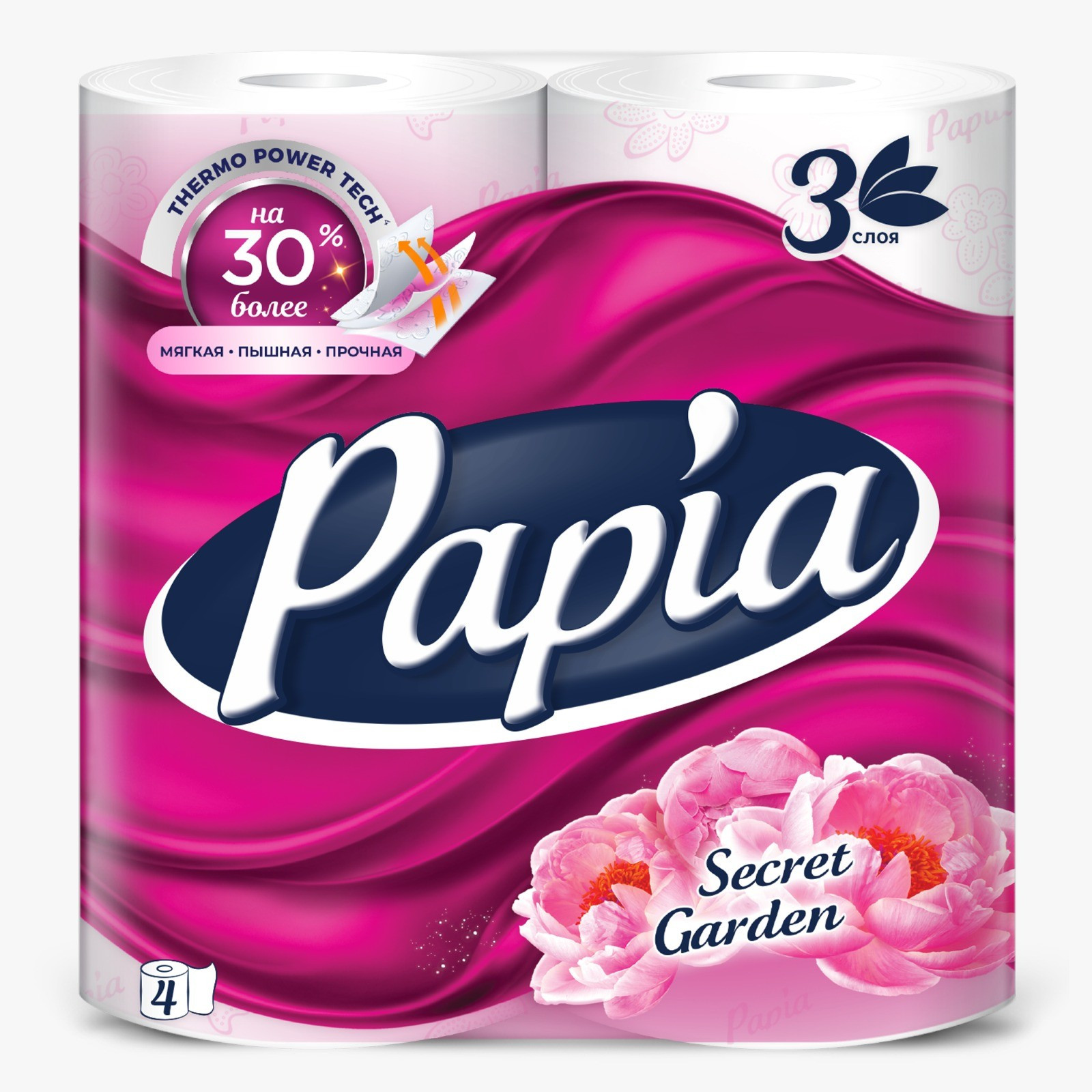 Tualet kağızı Papia Secret garden, 3 qat, 4 rulon